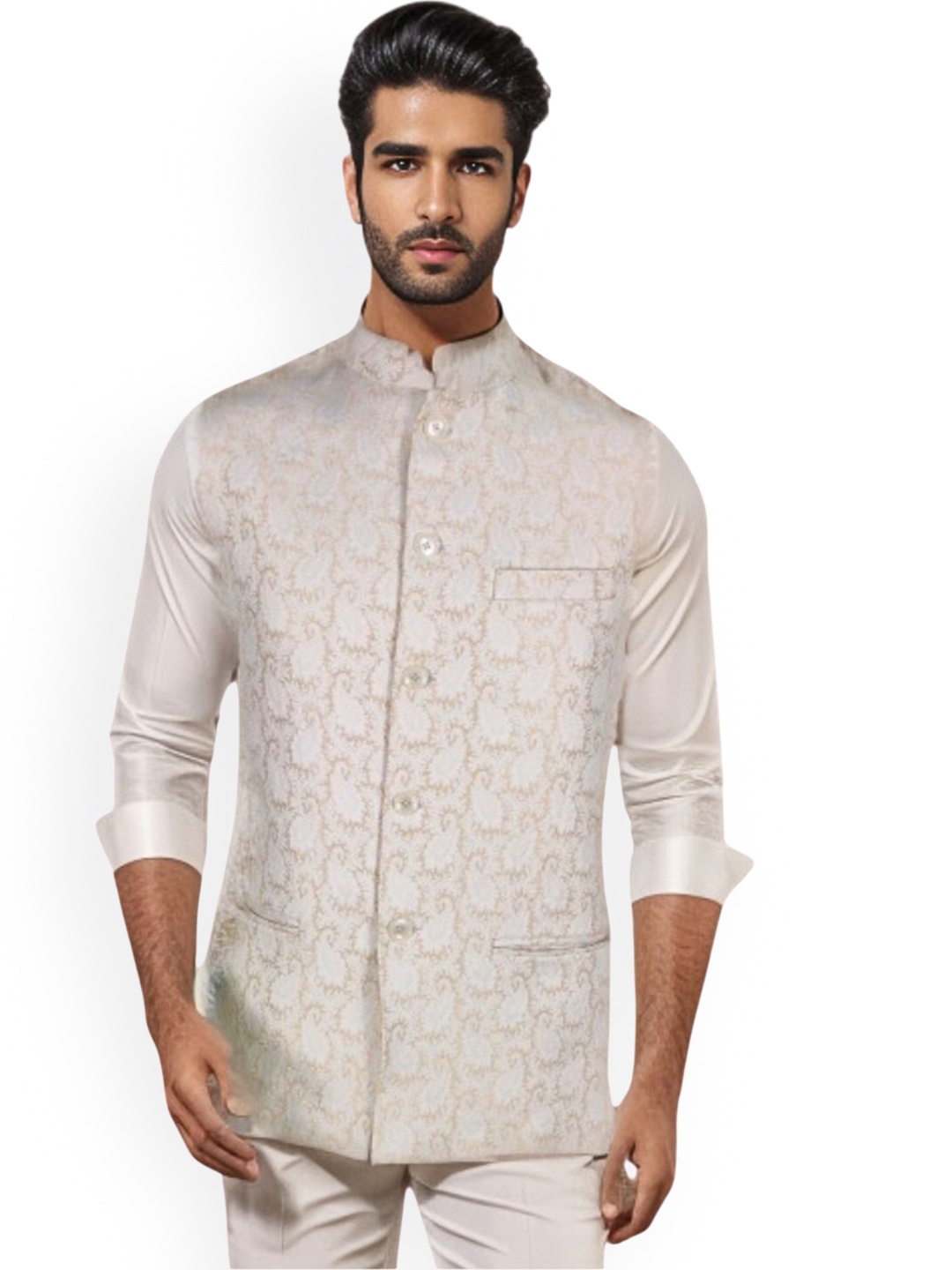 

Blacksmith Woven Design Nehru Jacket, Gold