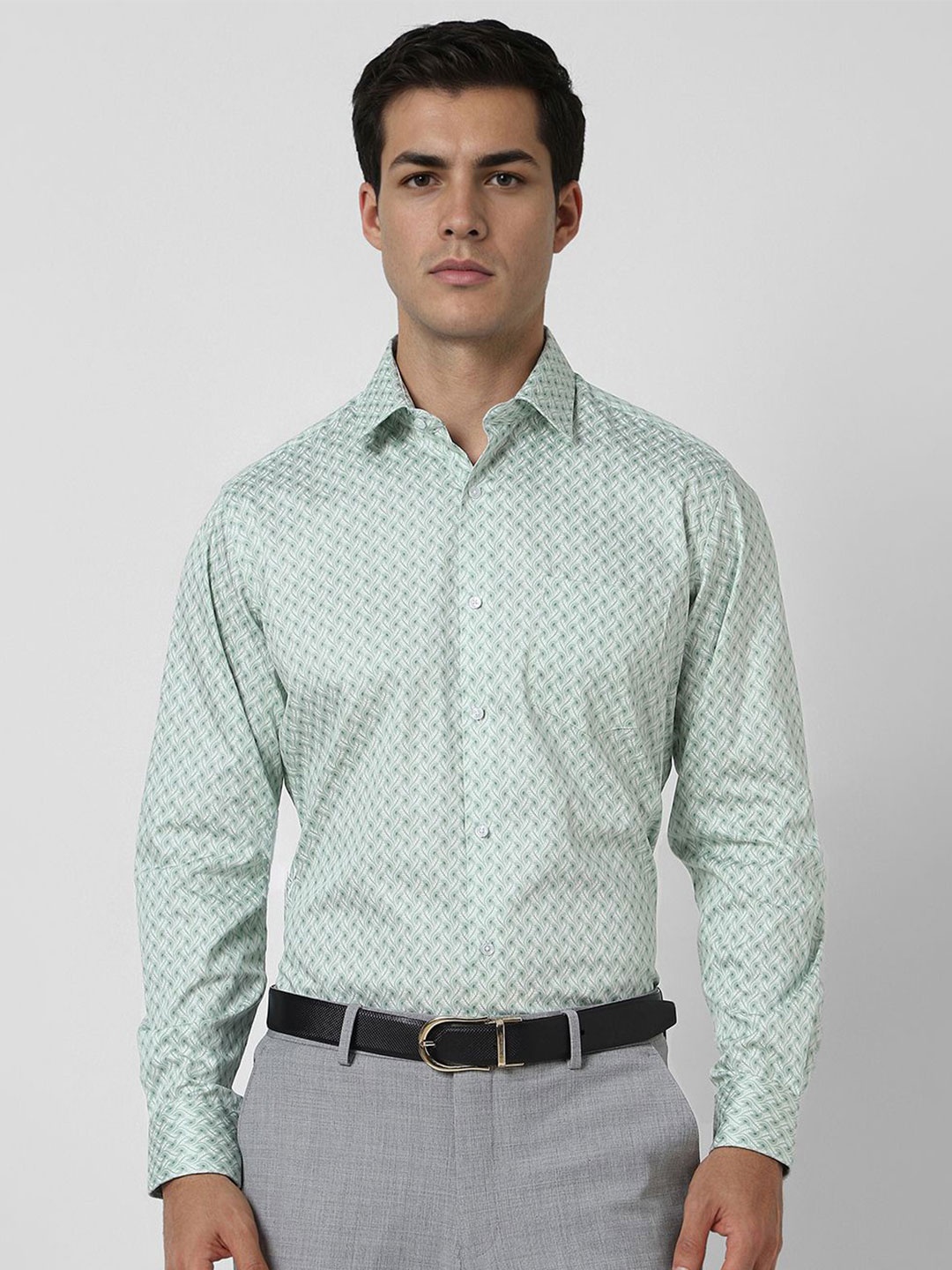 

Van Heusen Men Spread Collar Abstract Printed Cotton Formal Shirt, Green