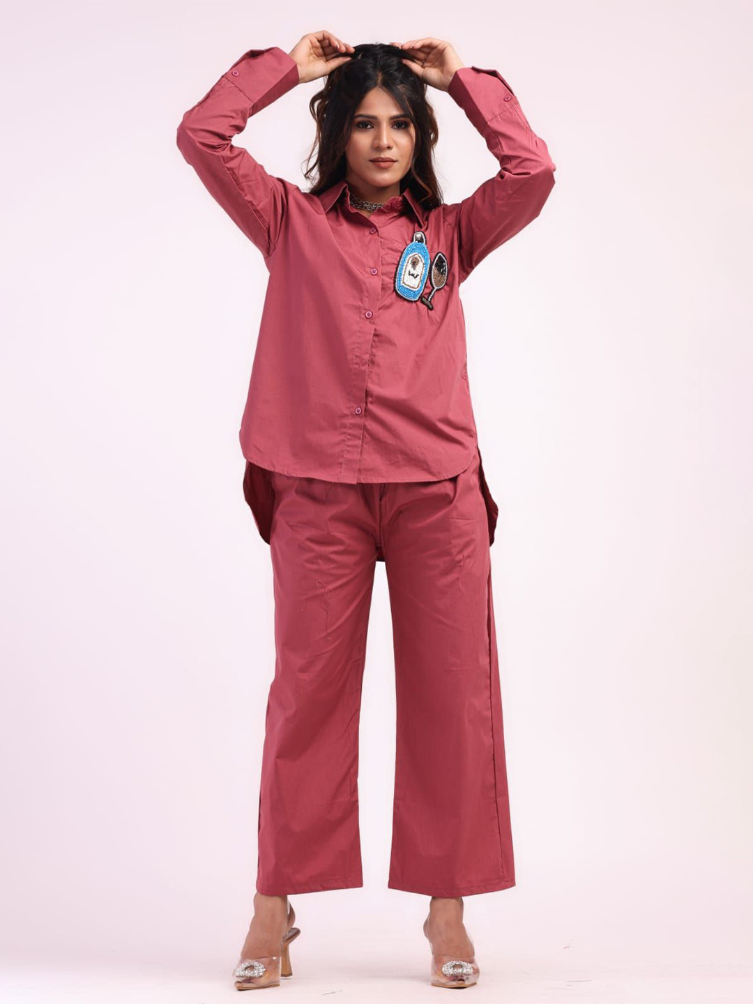 

HIGH BUY Long Sleeves Pure Cotton Shirt With Trousers, Maroon