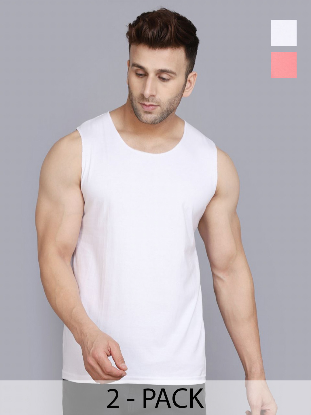 

WOOSTRO Men Pack Of 2 Solid Round Neck Cotton Slim Fit T-shirts, White