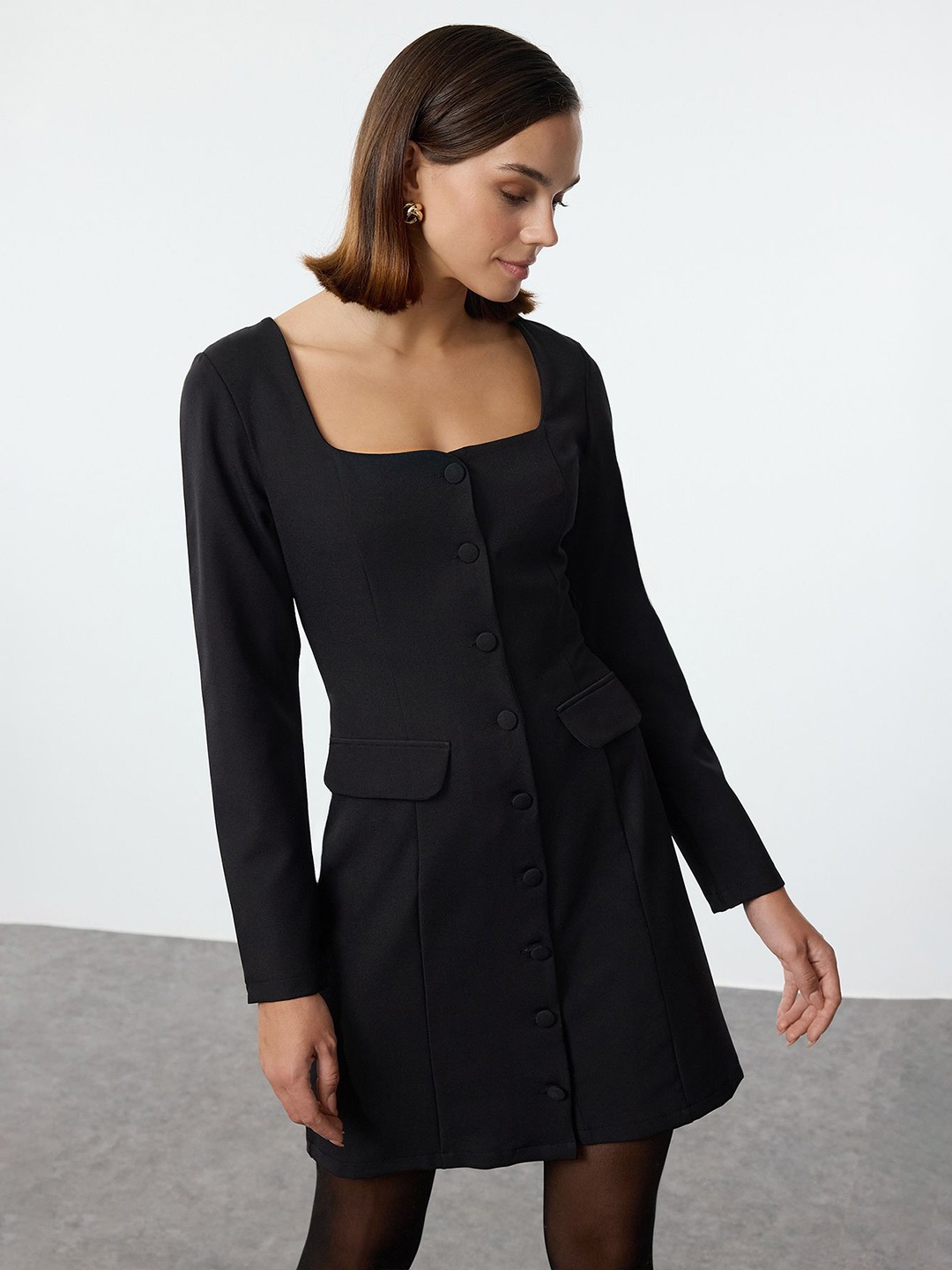 

Trendyol Women Square Neck Sheath Dress with Pocket Detailing, Black