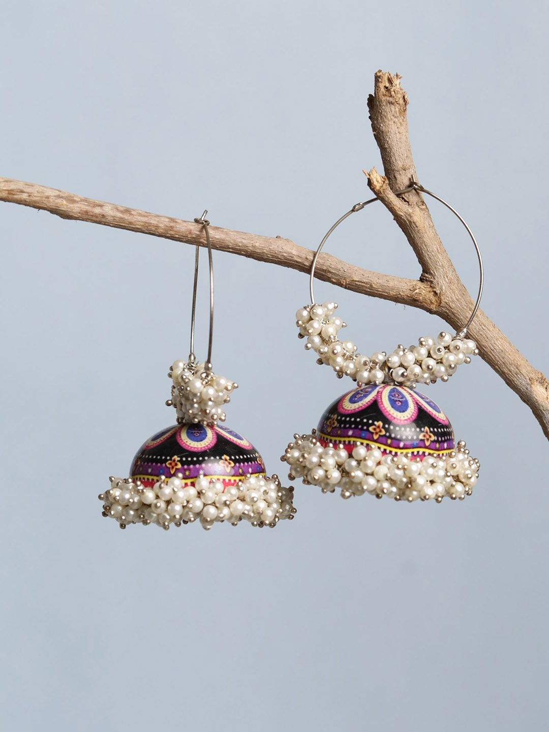 

Saagah Oxidised German Silver Artificial Beads Circular Jhumkas, Black