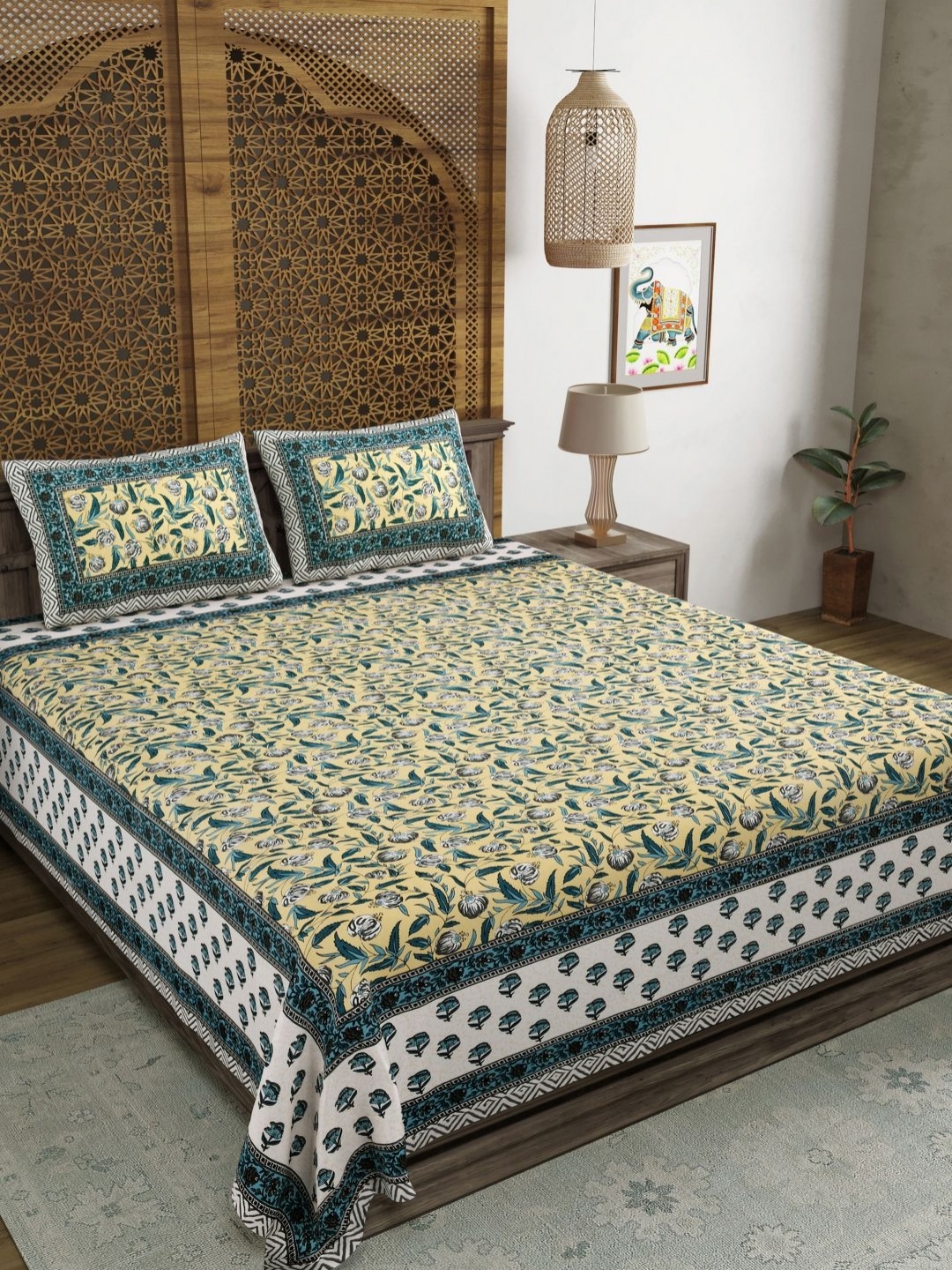 

Myntra Elegant Homes Brown Cotton120 TC King Bedsheet Set 2.18 m x 2.64 m, Green