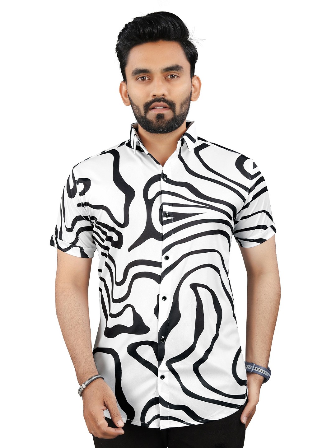 

Fashion FRICKS Men Classic Floral Opaque Printed Casual Shirt, White