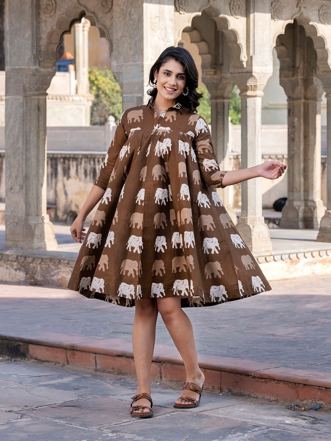 

BAESD Print A-Line Dress, Brown