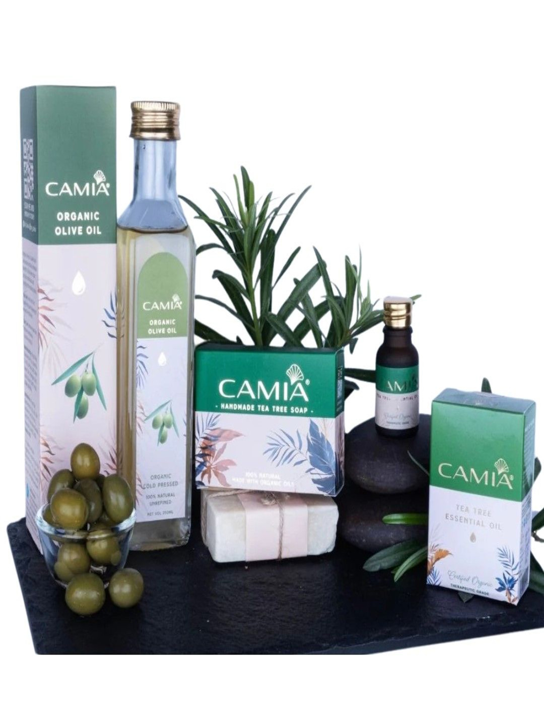 

CAMIA Set Of 3 Tea Tree Essential Oil-15 ml, Soap -125 g & Organic Olive Oil -100 ml, White