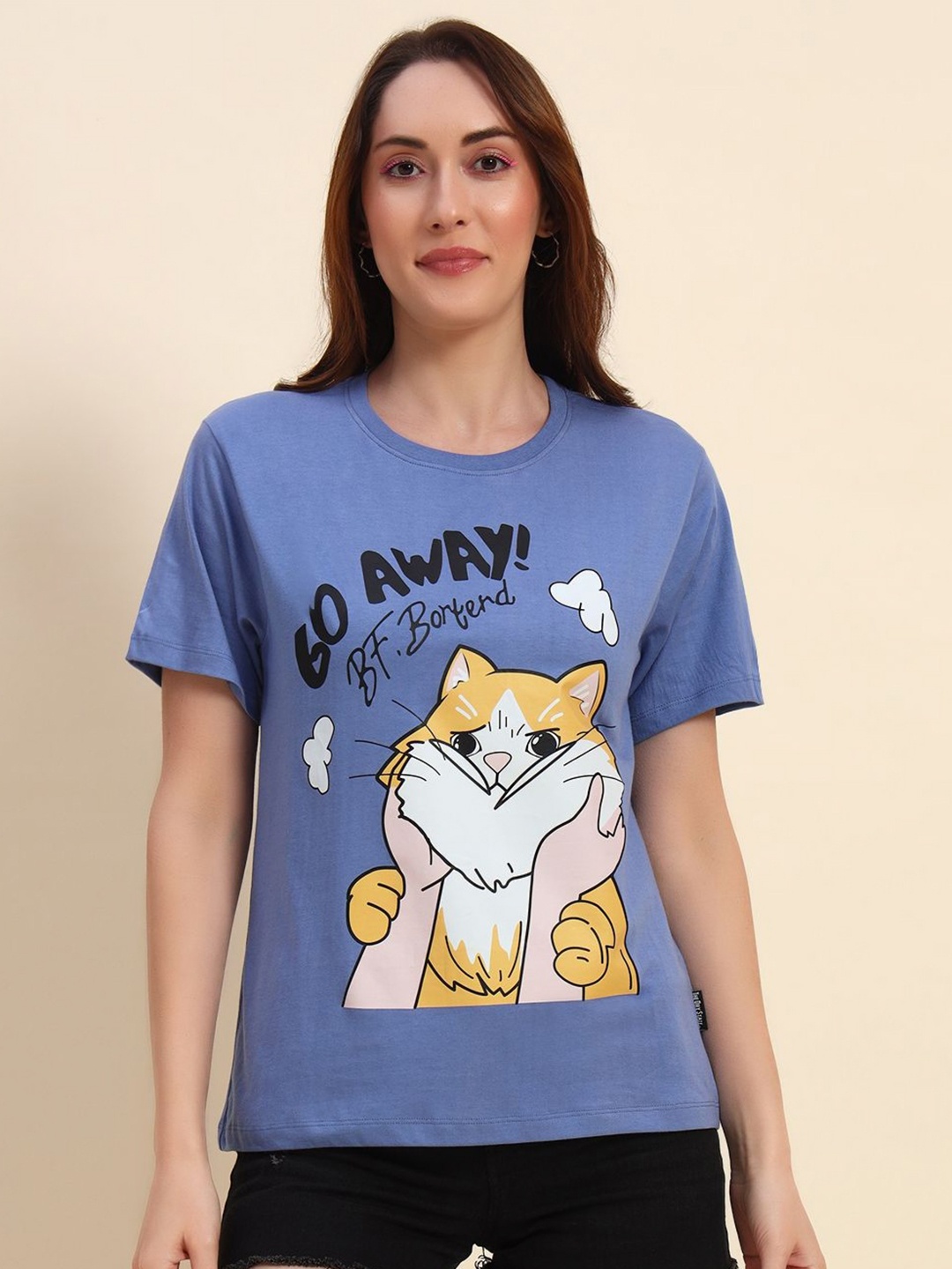 

The Dry State Women Printed Raw Edge T-shirt, Blue