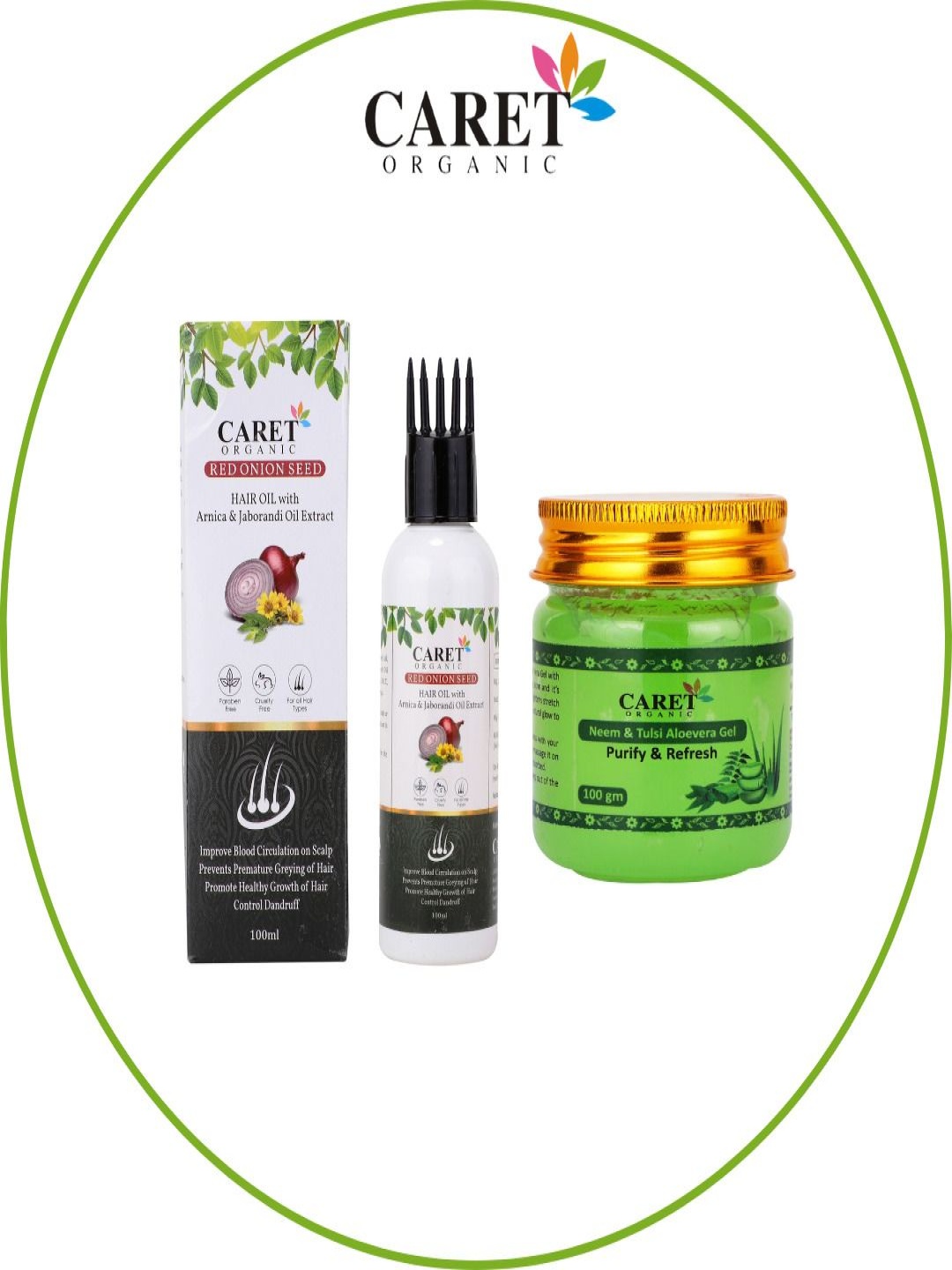 

CARET ORGANIC Set Of 2 Aloevera Gel & Red Onion Seed Hair Oil - 100 ml Each, White