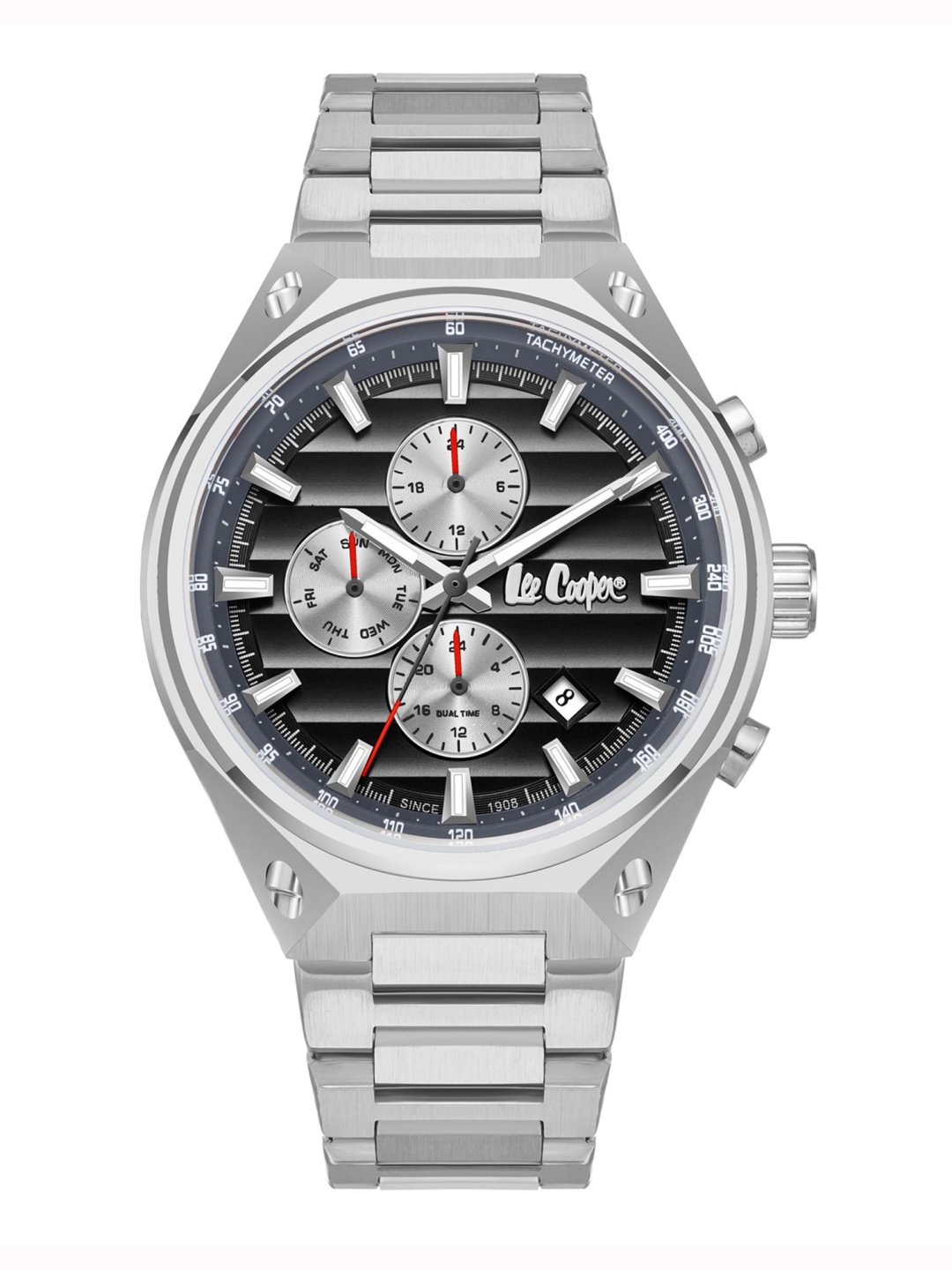 

Lee Cooper Men Brass Dial & Stainless Steel Bracelet Style Straps Analogue Multi Function Watch LC08026.360, Grey