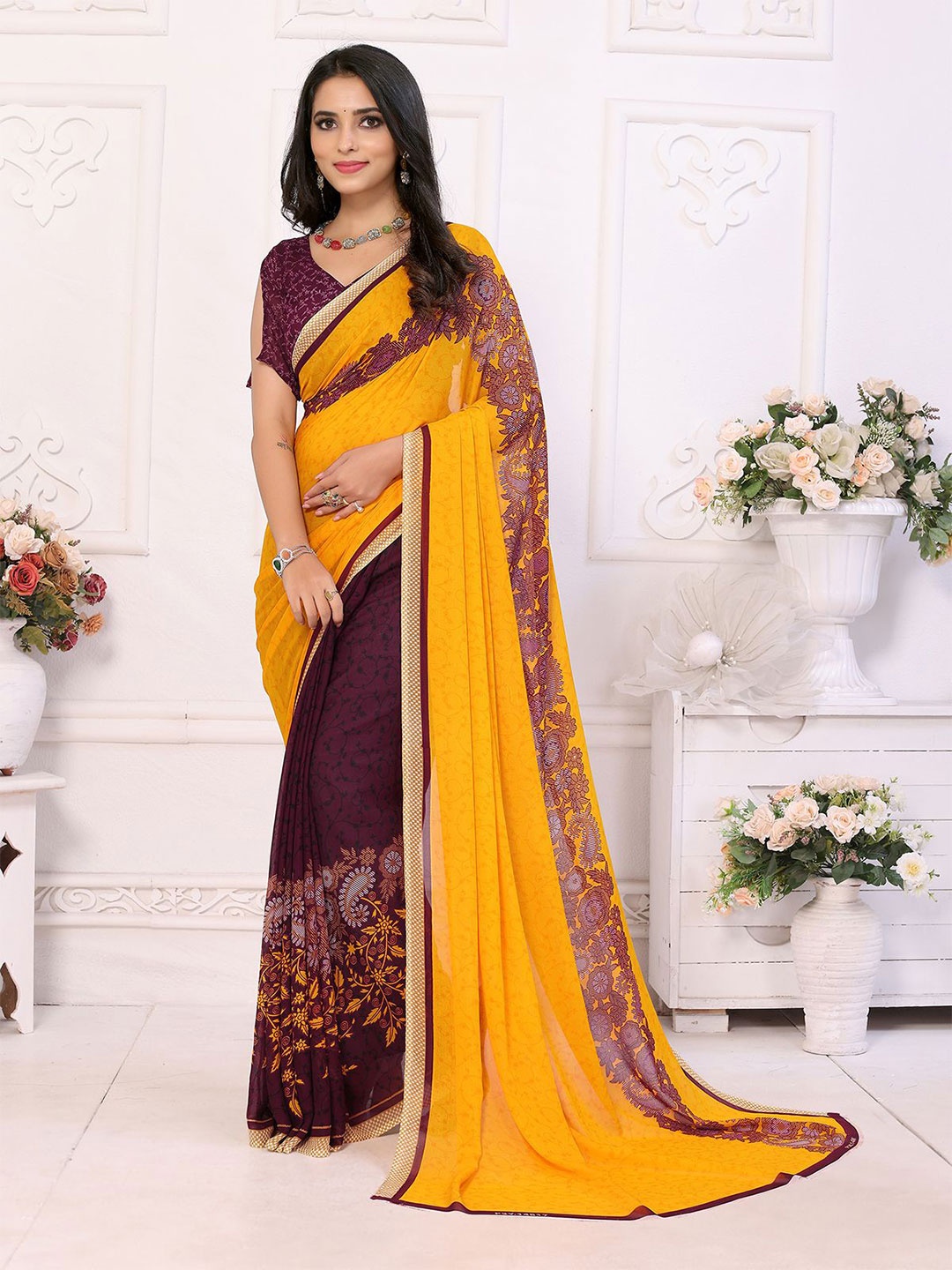 

Moda Rapido Floral Printed Saree, Yellow