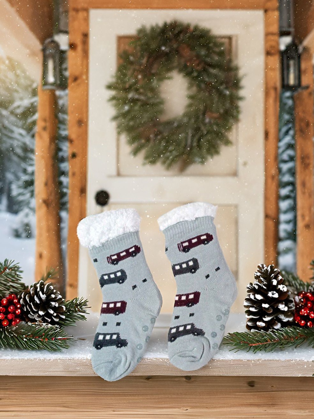 

Butterthief Kids Patterned Calf Length Socks, Grey