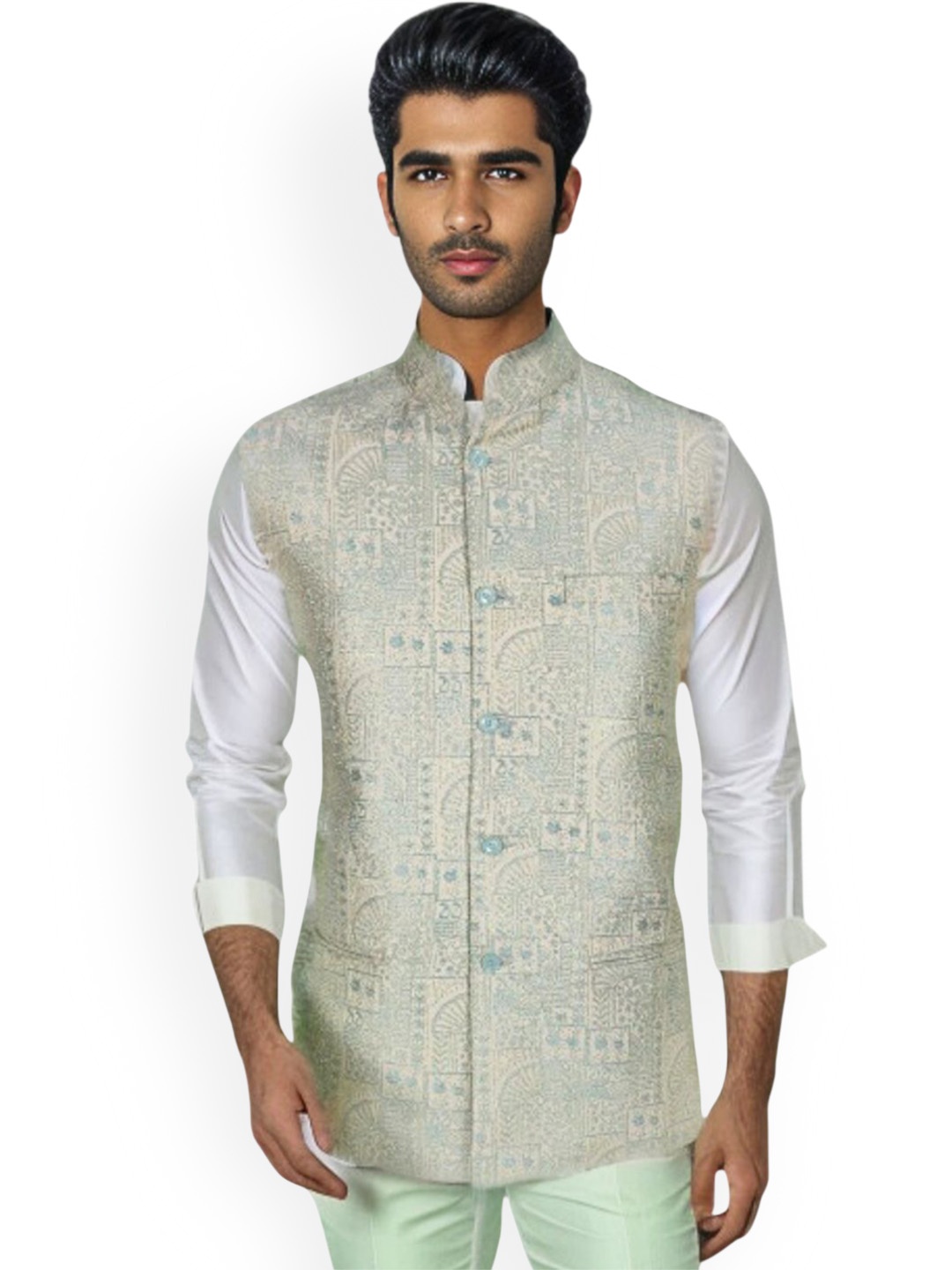 

Blacksmith Woven Design Nehru Jacket, Gold