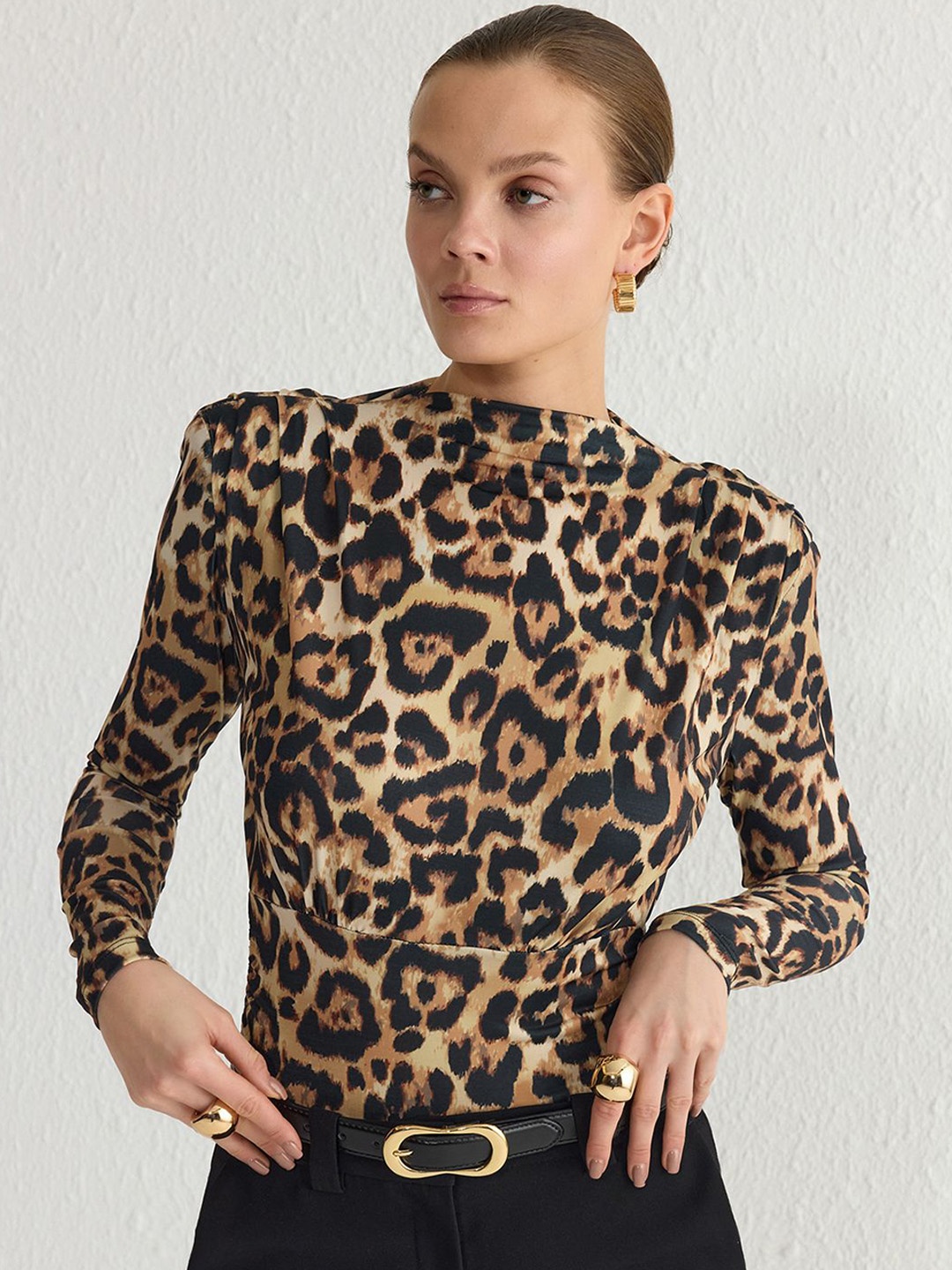 

Trendyol Printed Boat Neck Long Sleeves Bodysuit, Black