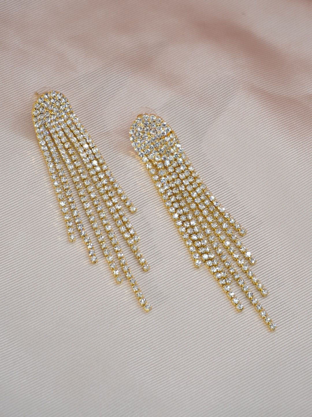 

Niscka Rhodium-Plated Rimestone Studded Contemporary Drop Earrings, White