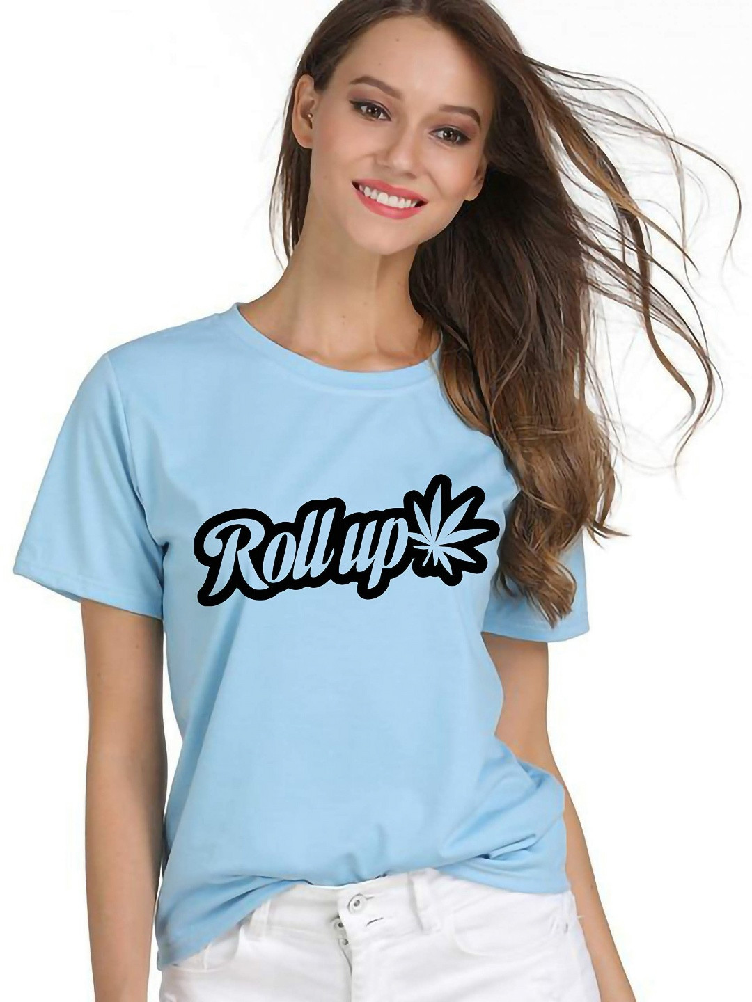

VLAM Women Typography Printed Applique T-shirt, Blue