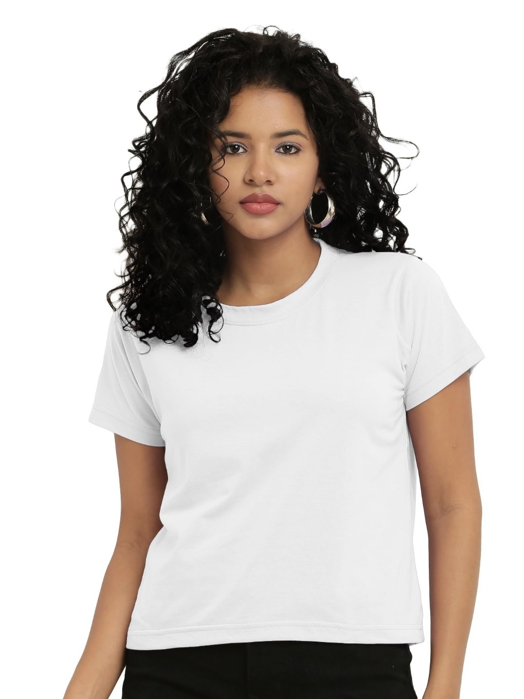 

NOTWILD Women Solid Round Neck Cotton Boxy T-shirt, White