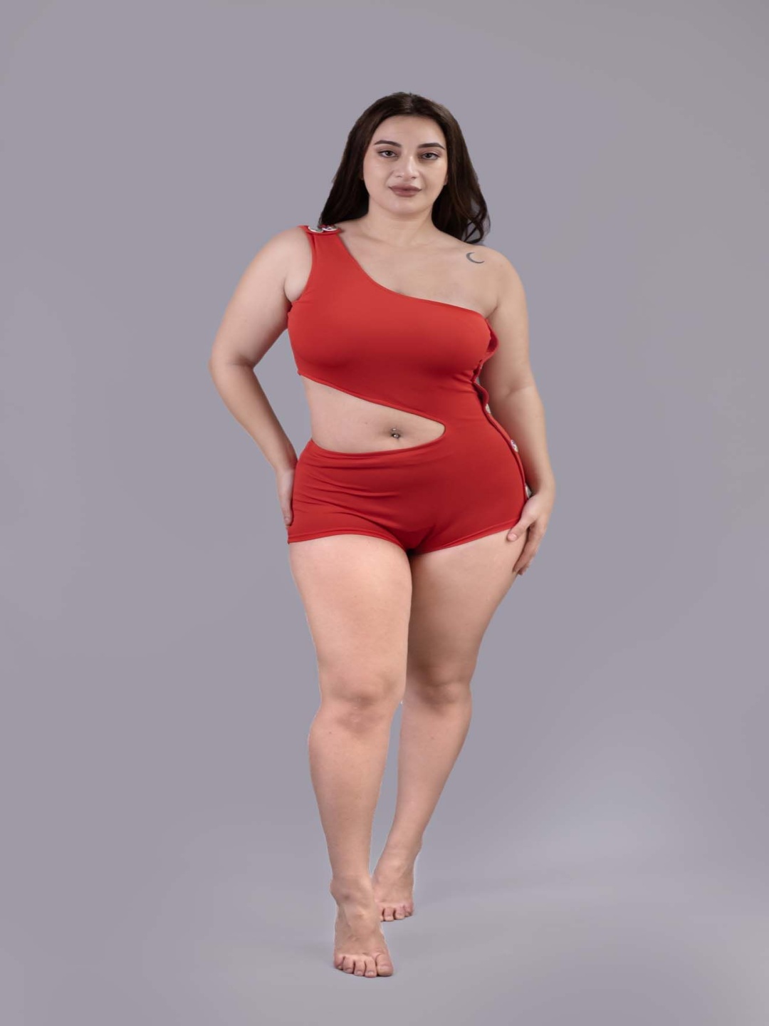 

Keepfit Women One Shoulder One Piece Cutout Padded Plus Size Swimsuit, Orange