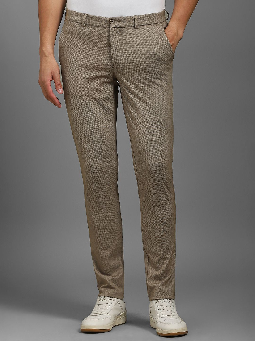 

Louis Philippe Men Mid-Rise Slim Fit Trousers, Beige