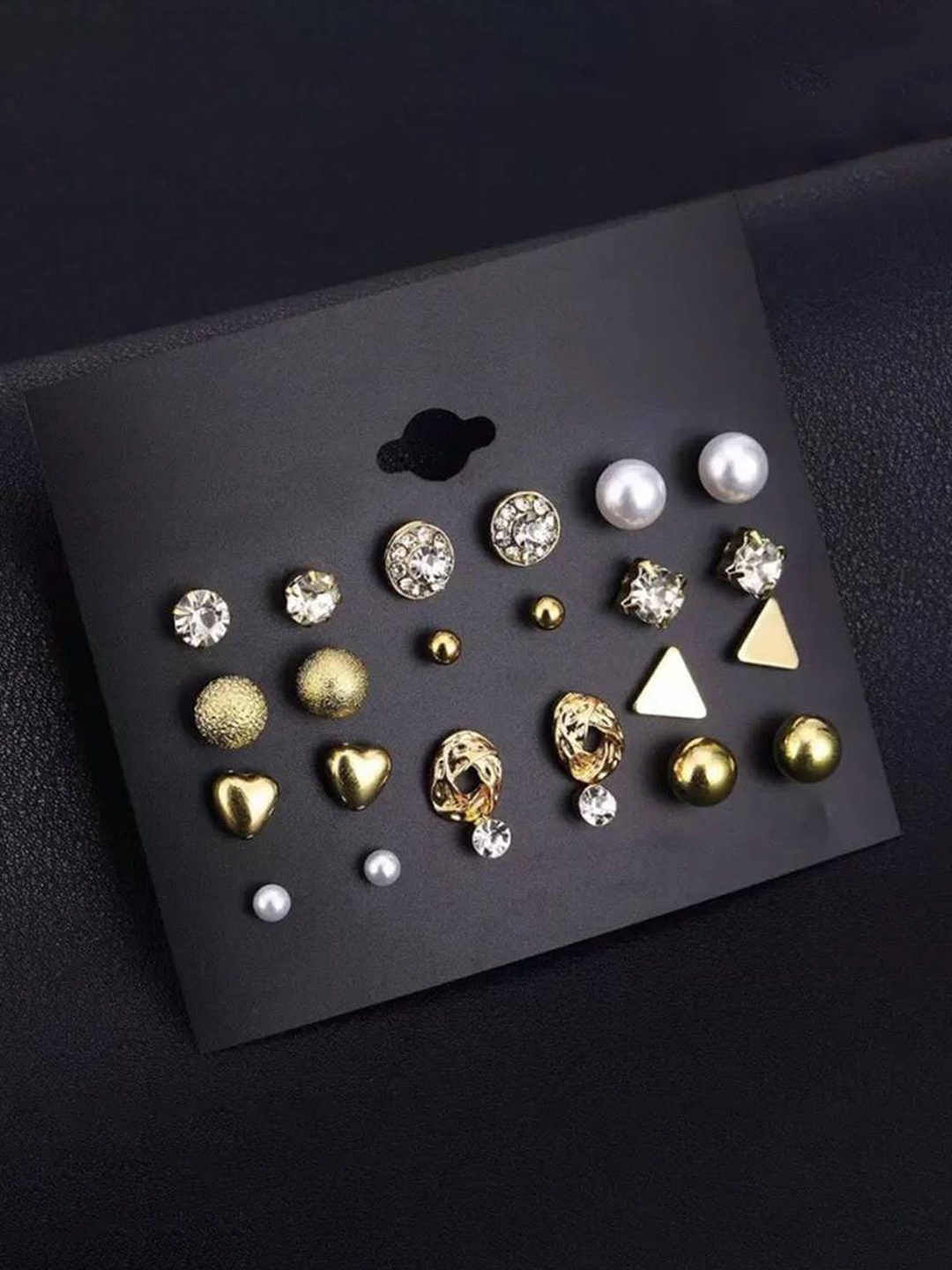 

PolluxCraft Set of 12 Gold-Plated Stones Studded And Beaded Circular Korean Studs