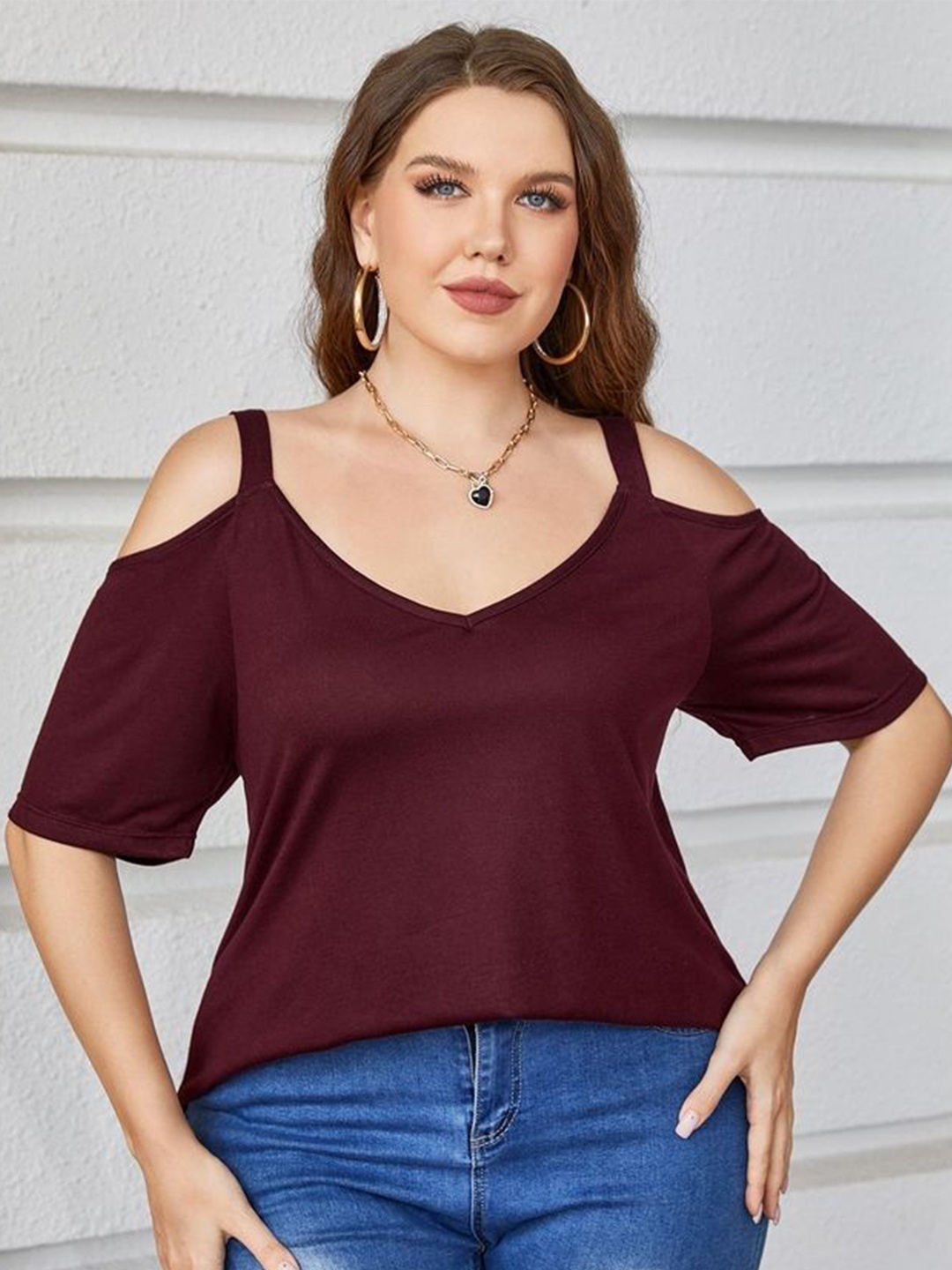 

LULU & SKY Women Cold-Shoulder Top, Maroon