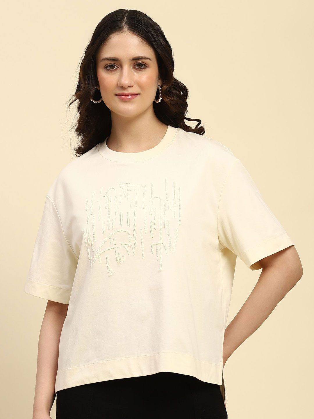 

Global Republic Women Cotton Crop Top, Cream