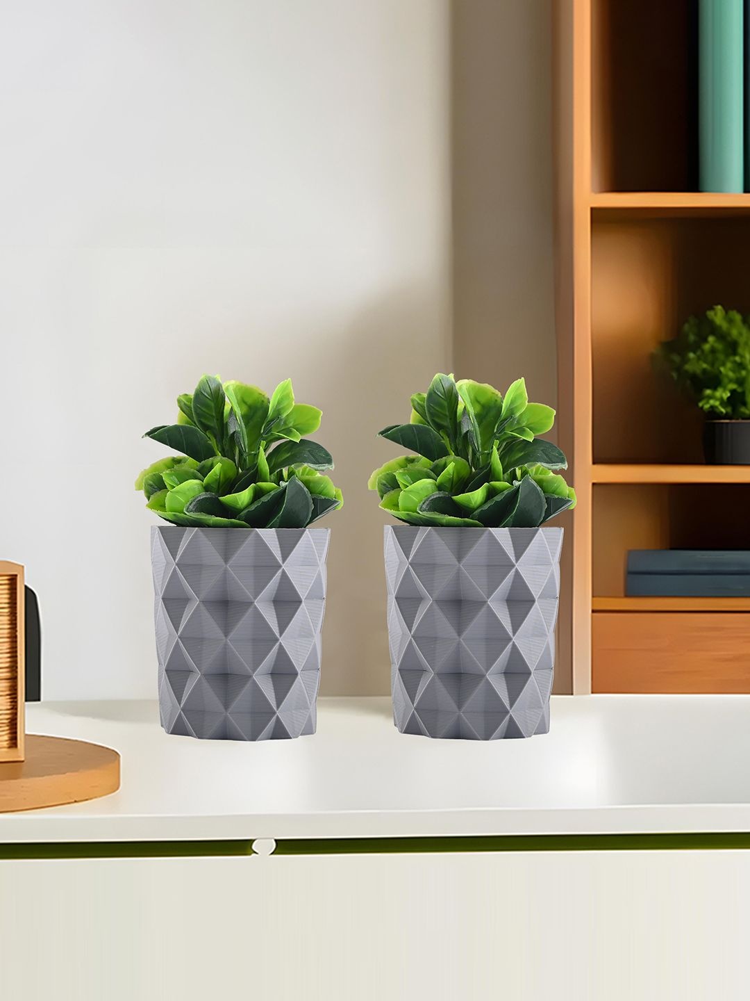 

Kuber Industries Grey 2 Pieces Succulent Artificial Plant With Pot