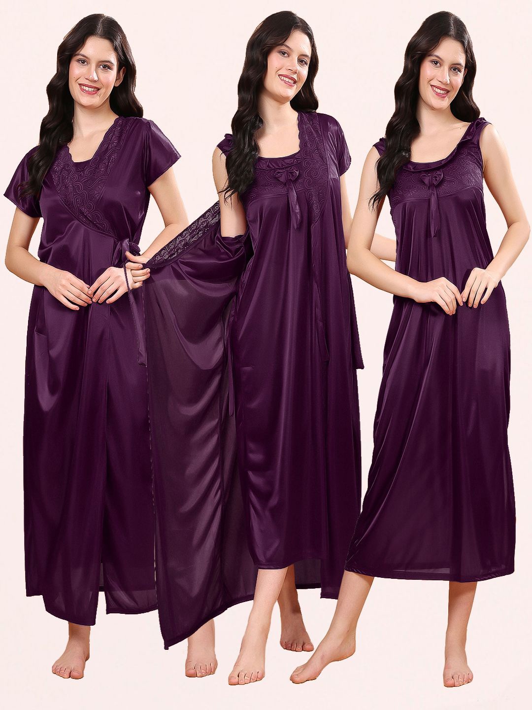 

CHUI MUI Women Pack of 2 Maxi Wrap Nightdress With Robe, Violet