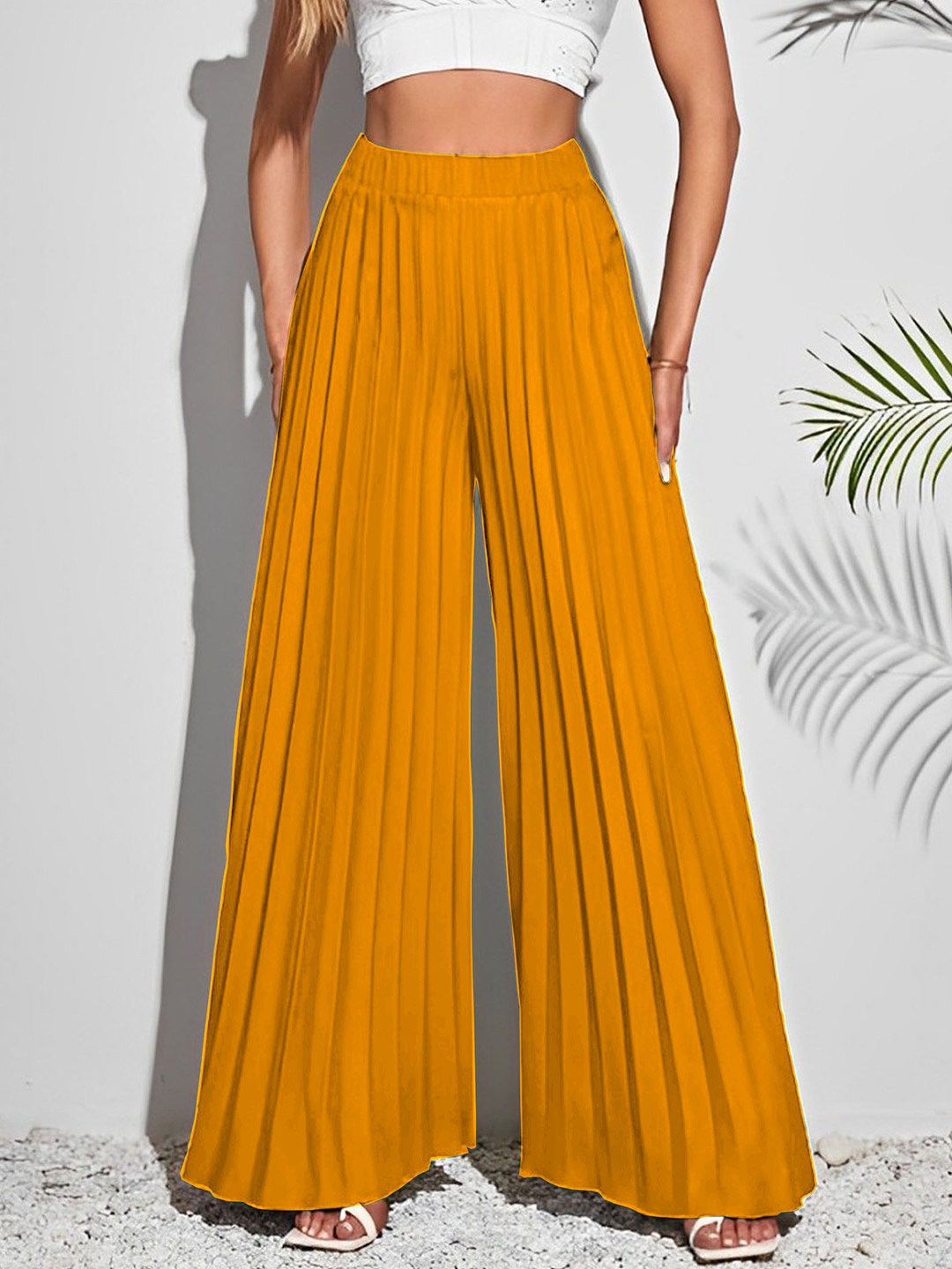 

kintu parantu Women Knitted Palazzos, Mustard