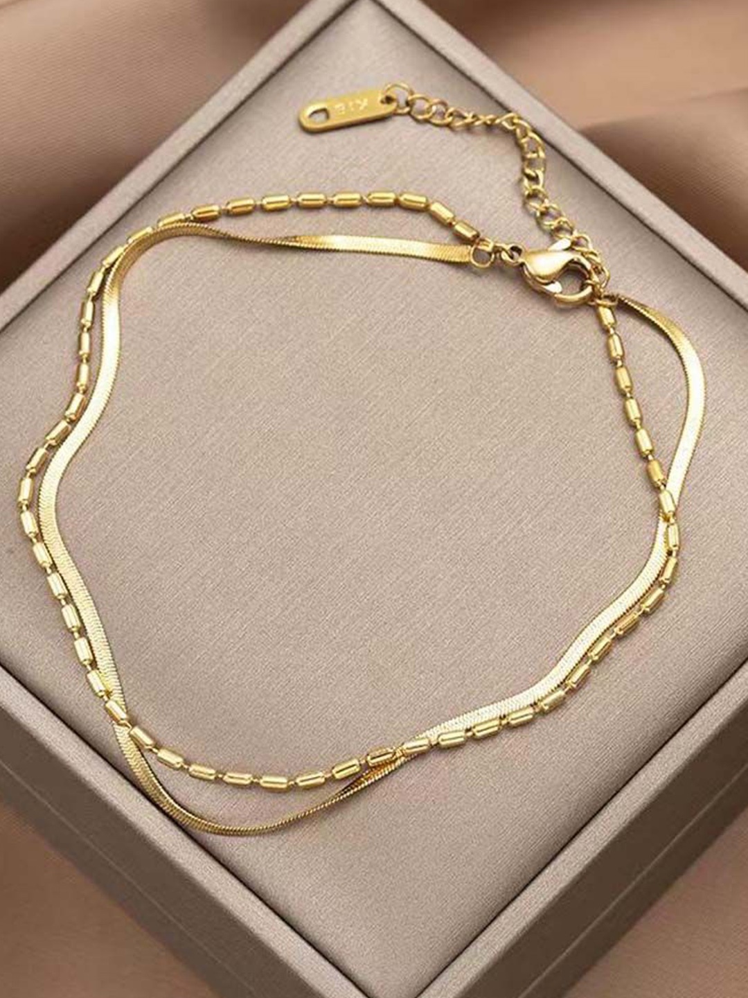 

GOLDIWALA Gold-Plated Stainless Steel Flat Snake Chain Multistrand Bracelet