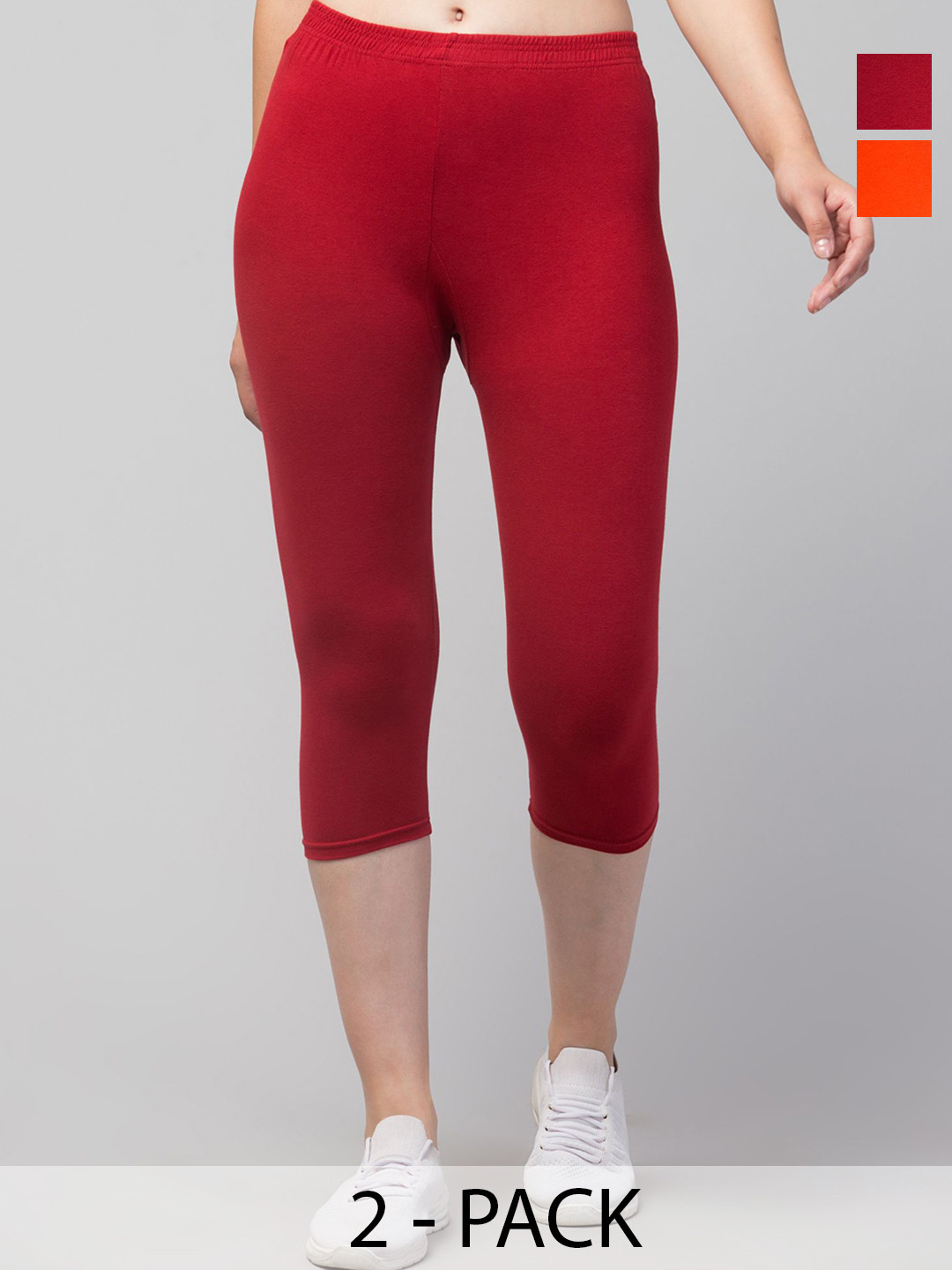 

CKARFE Pack of 2 Women Cotton Skinny Fit Capris, Orange