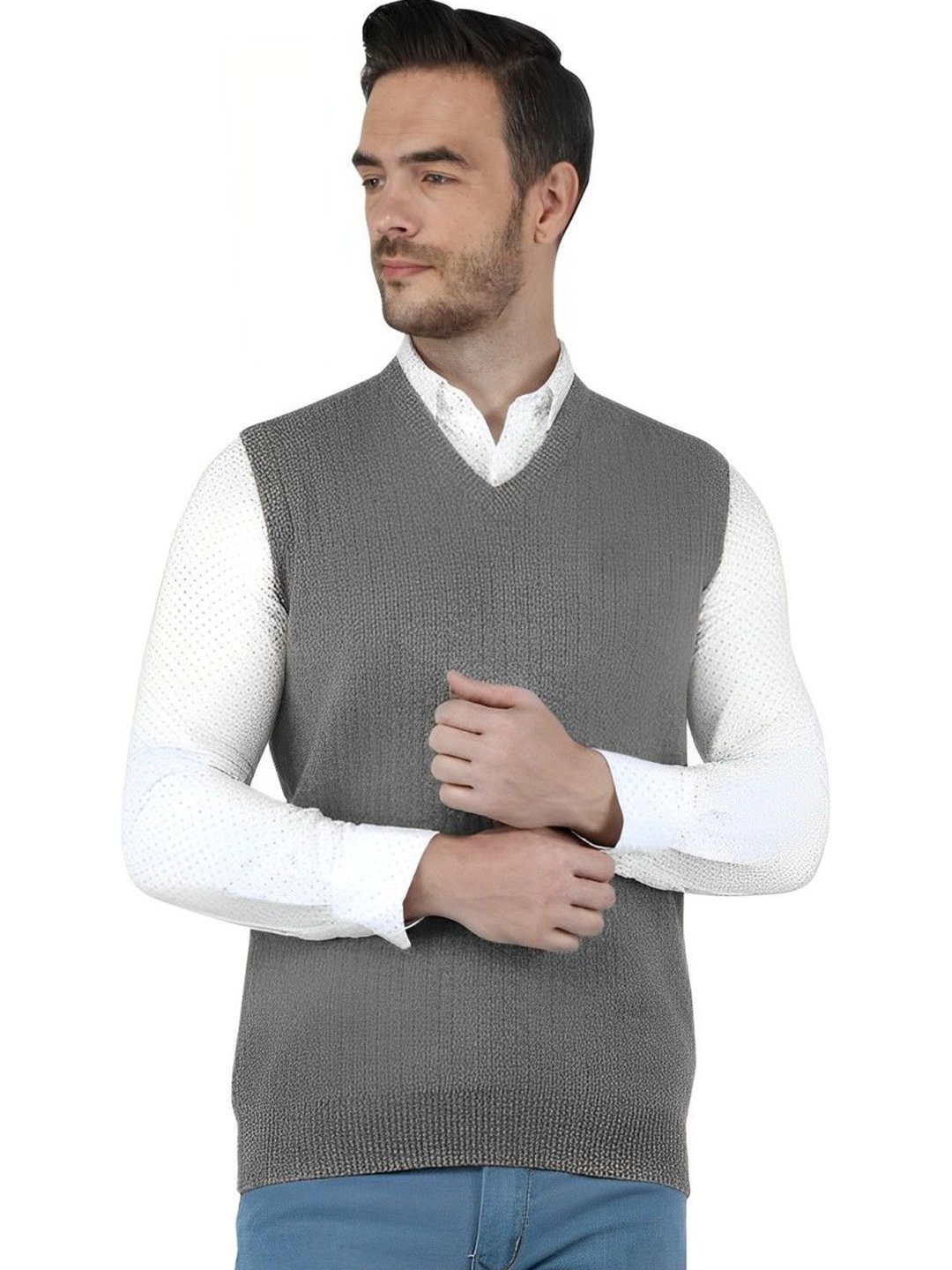 

BAESD Men Woollen Sweater Vest, Grey