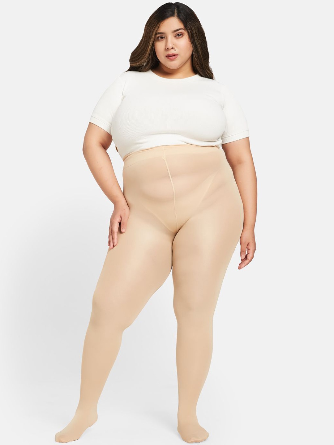 

Curves By ZeroKaata Women Plus Size High Waist Pantyhose Stockings, Nude