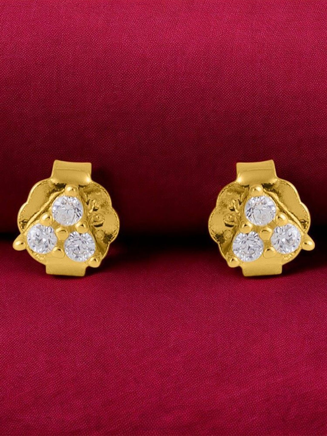 

PALMONAS 18KT Gold Plated Stainless Steel CZ-Stone Studded Trinal Solitaire Studs Earrings