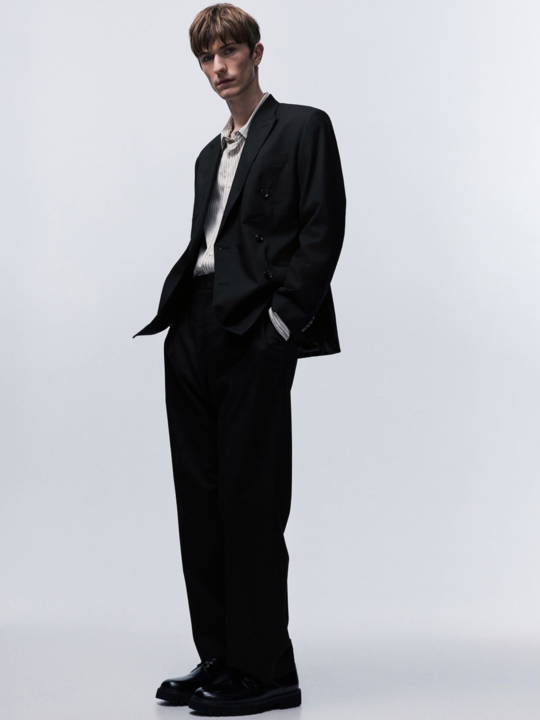 

H&M Regular Fit Double-Breasted Jacket, Black