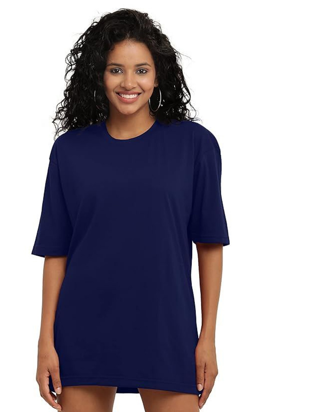 

NOTWILD Women Pack Of 2 Solid Round Neck Cotton T-shirts, Navy blue