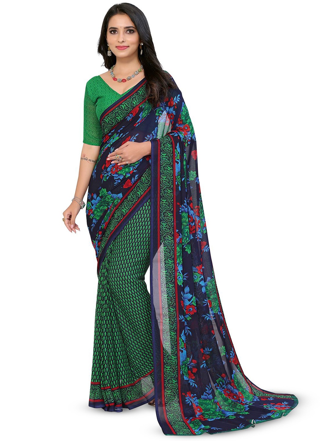 

Moda Rapido Floral Printed Saree, Green