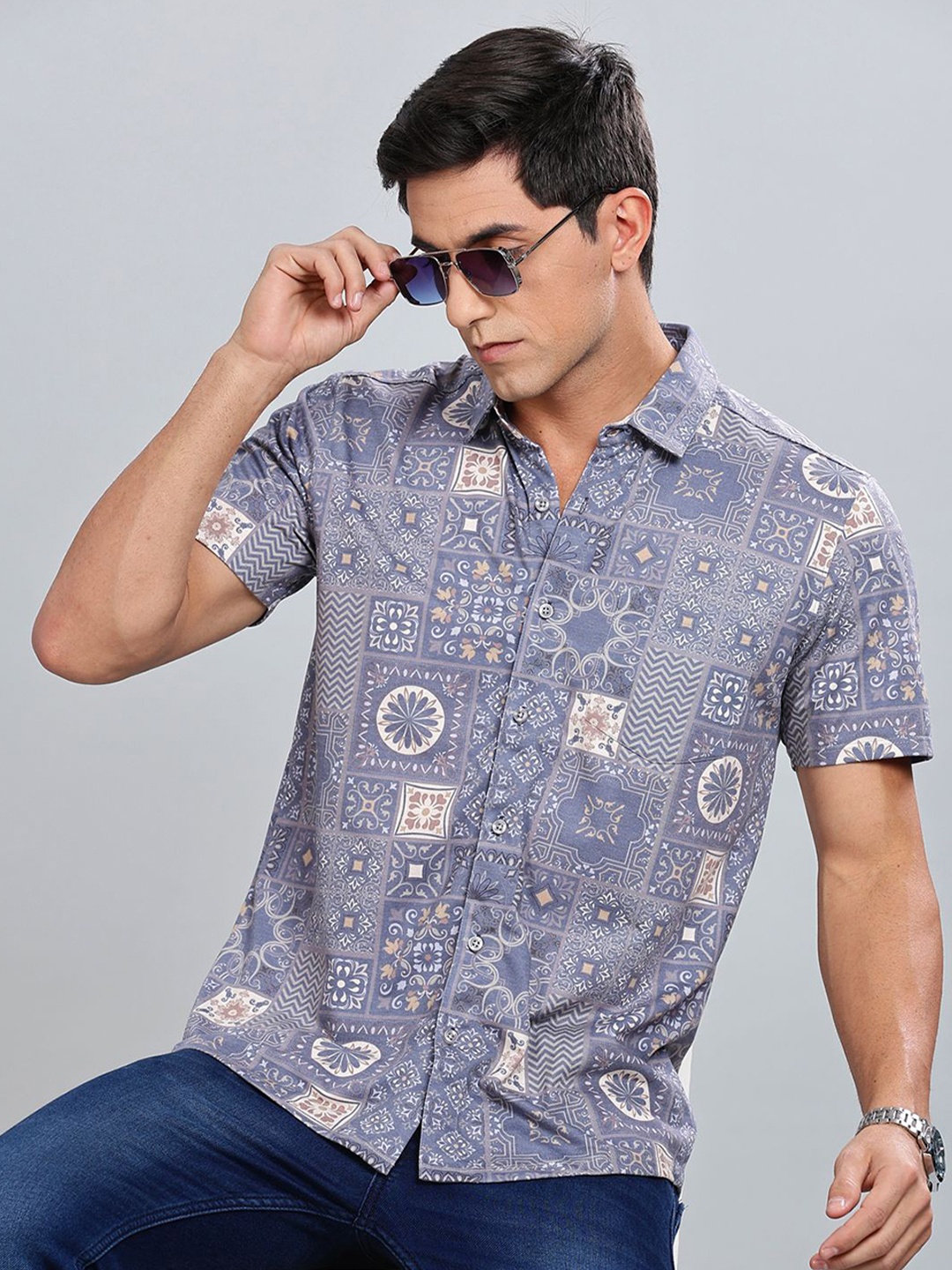 

BULLMER Men Standard Opaque Printed Casual Shirt, Blue