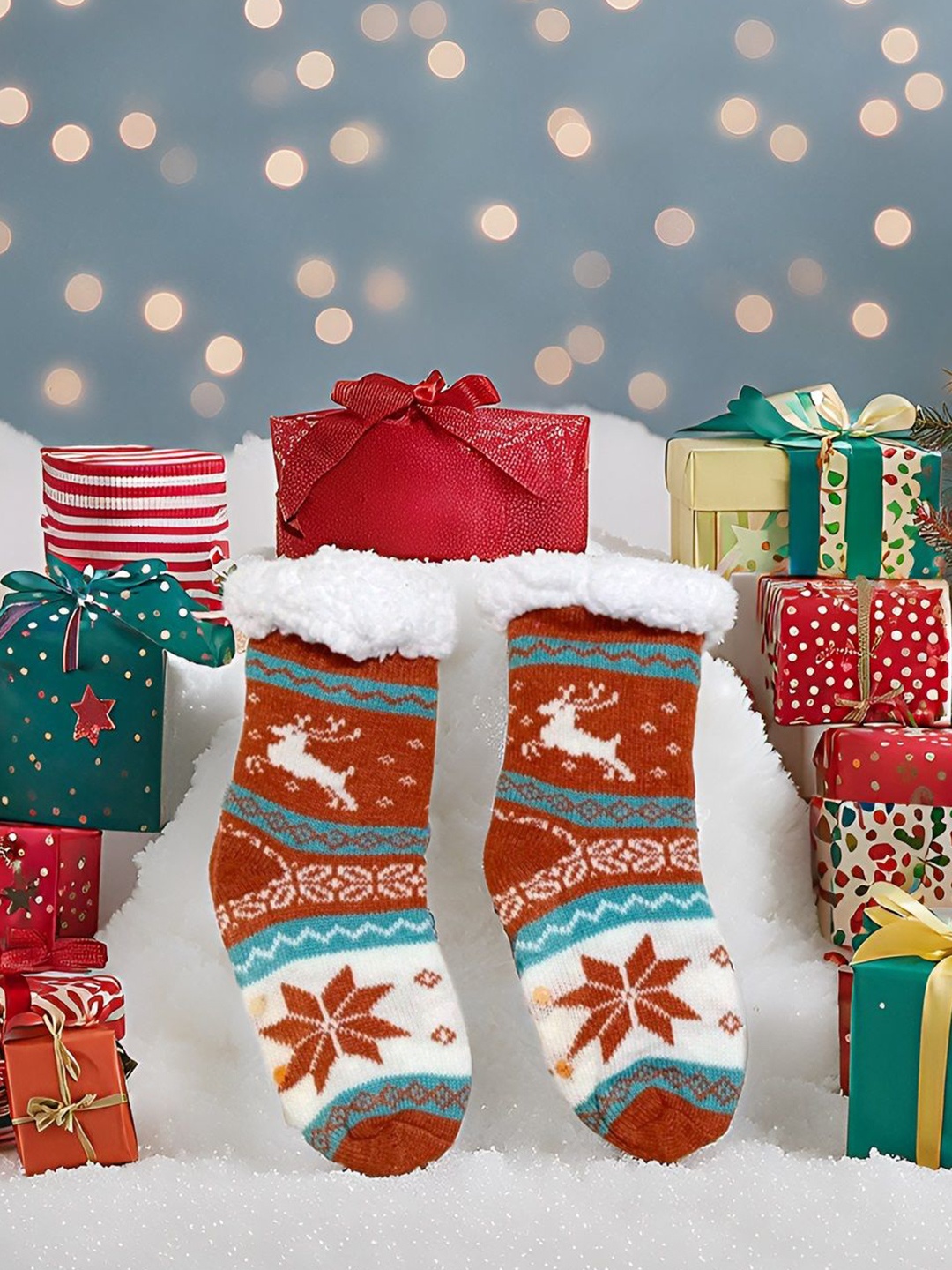 

Butterthief Kids Patterned Sherpa Socks, Rust