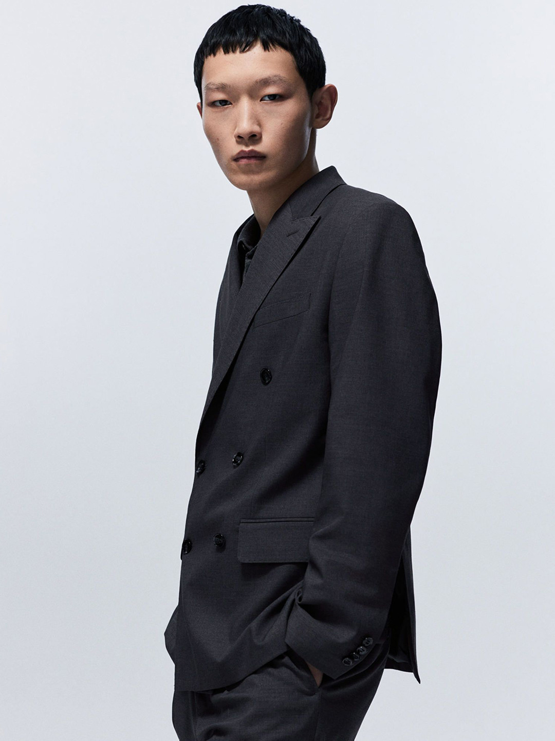 

H&M Regular Fit Double-Breasted Jacket, Grey