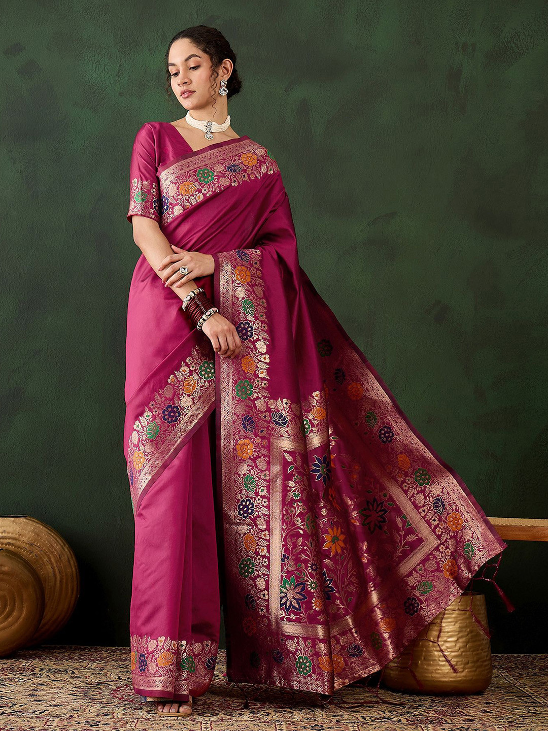 

KIMISHA Zari Banarasi Saree, Pink