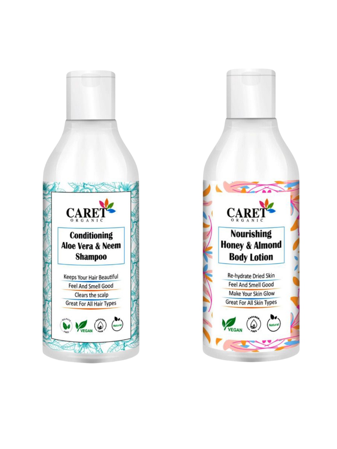 

CARET ORGANIC Set Of 2 Aloevera & Neem Shampoo - 300 ml & Honey Body Lotion - 200 ml, White
