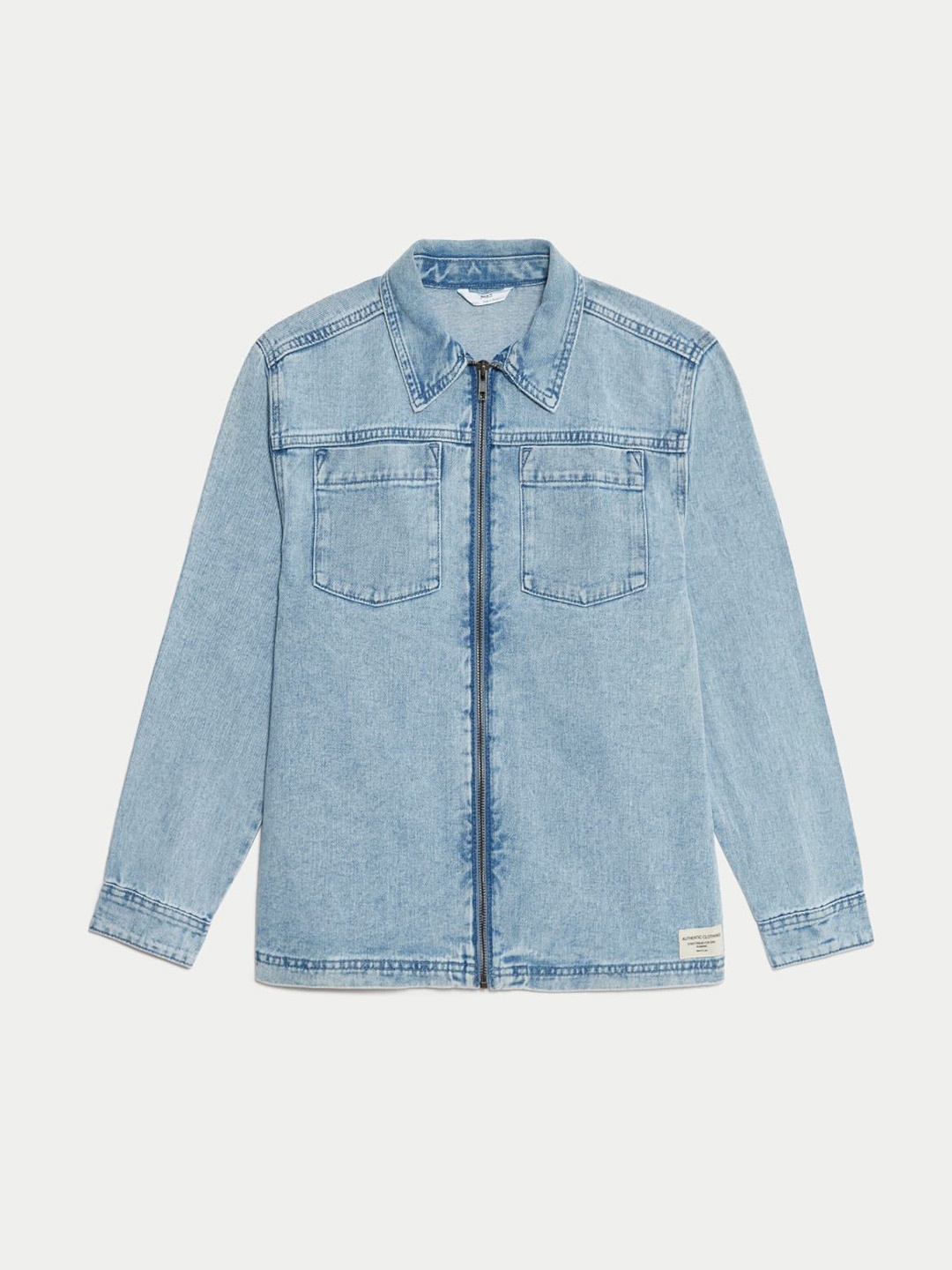 

Marks & Spencer Boys Solid Denim Pure Cotton Regular Fit Casual Shirt, Blue