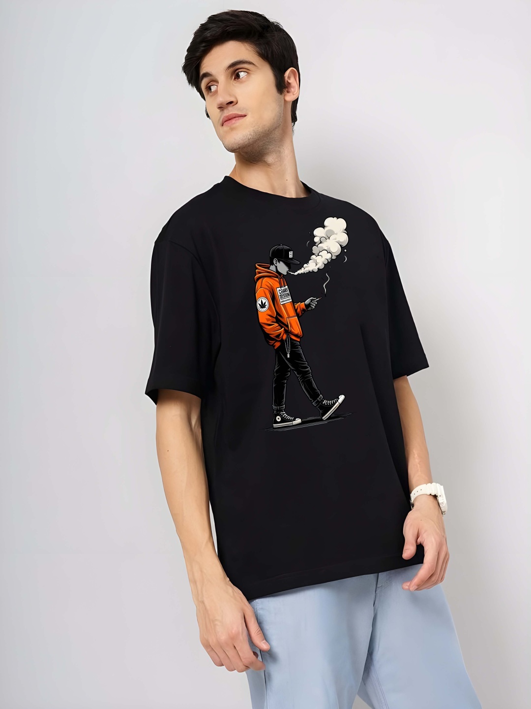 

Moda Rapido Men Graphic Printed Round Neck Pure Cotton Oversized T-shirt, Black