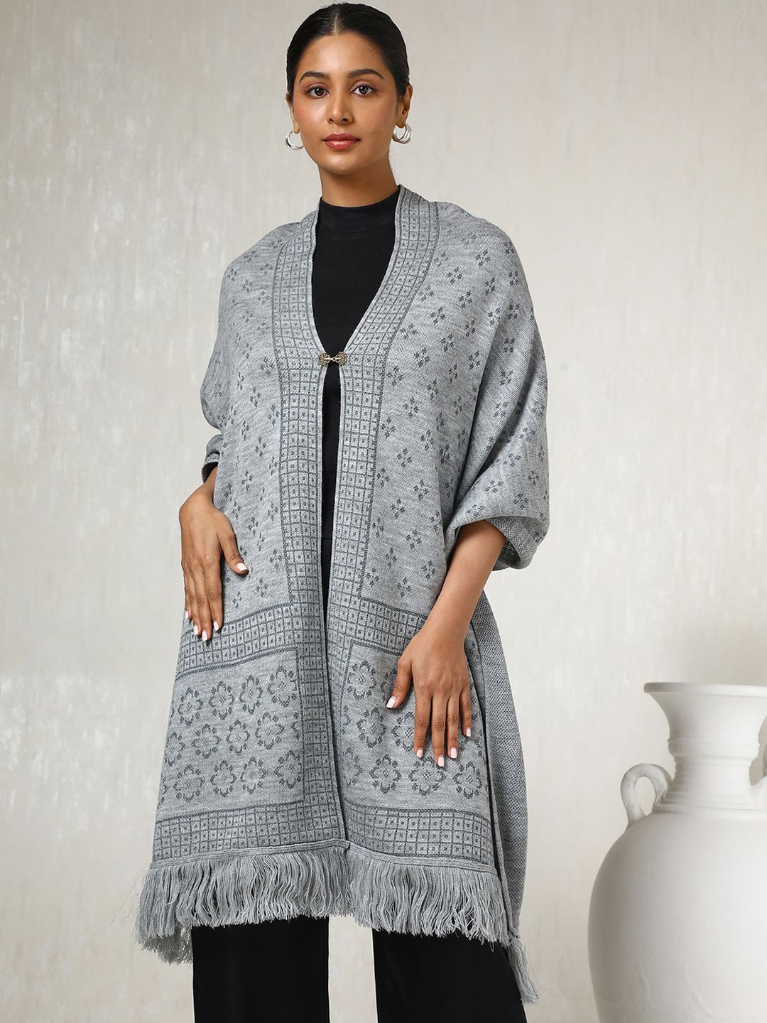 

Soch Ethnic Motifs Woven Design Acrylic Shawl, Grey