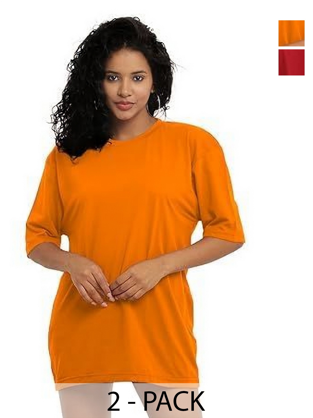 

NOTWILD Women Pack Of 2 Solid Round Neck Cotton Oversized T-shirts, Maroon