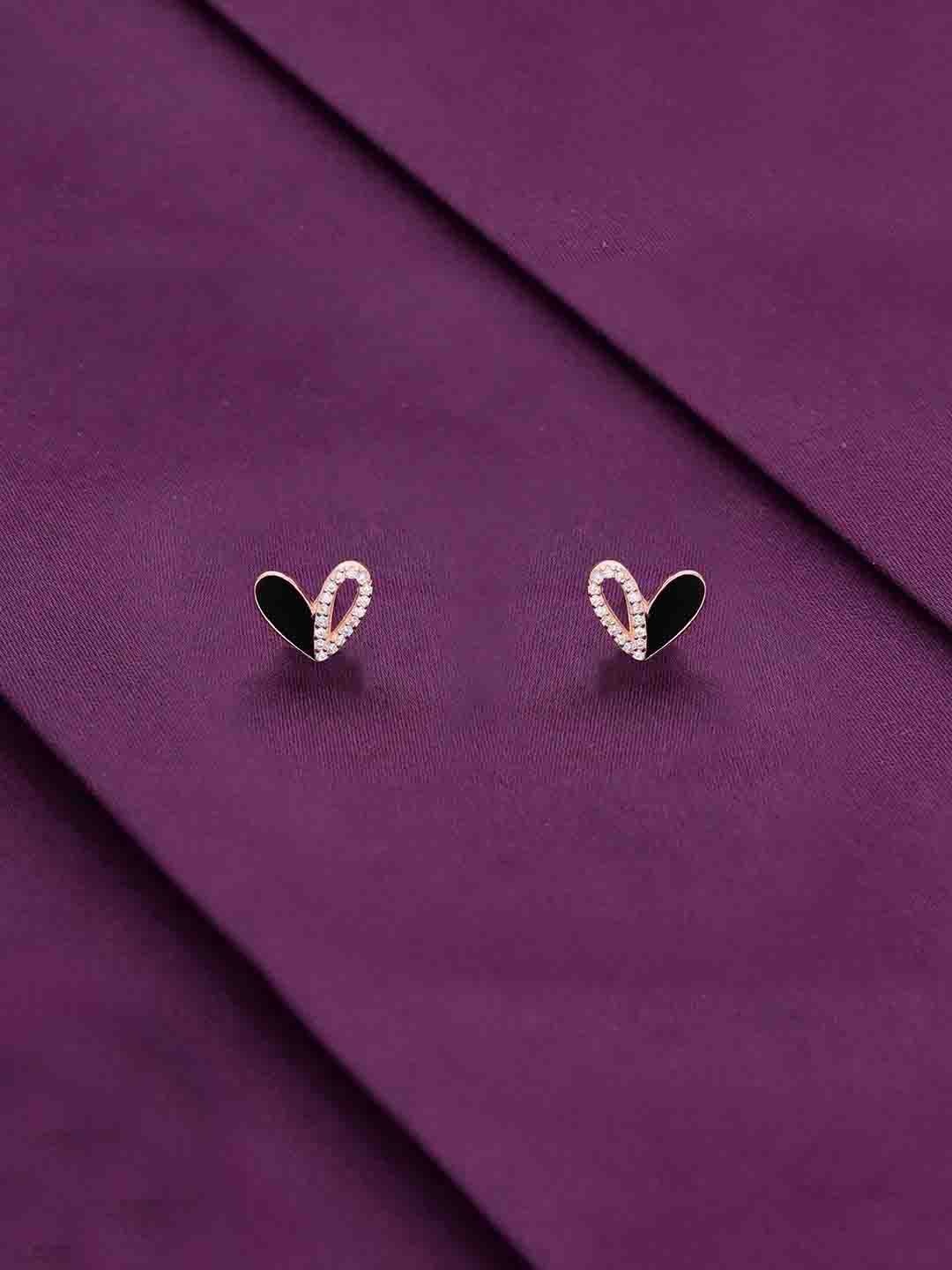 

KAI JEWEL Rose Gold-Plated 92.5 Sterling Silver CZ-Studded Heart Shaped Studs Earrings