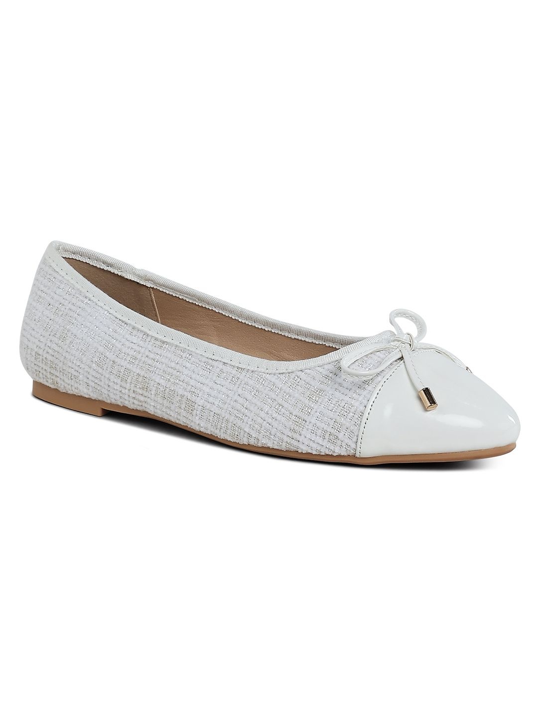 

London Rag Women Textured Bows Detail Ballerinas Flats, White