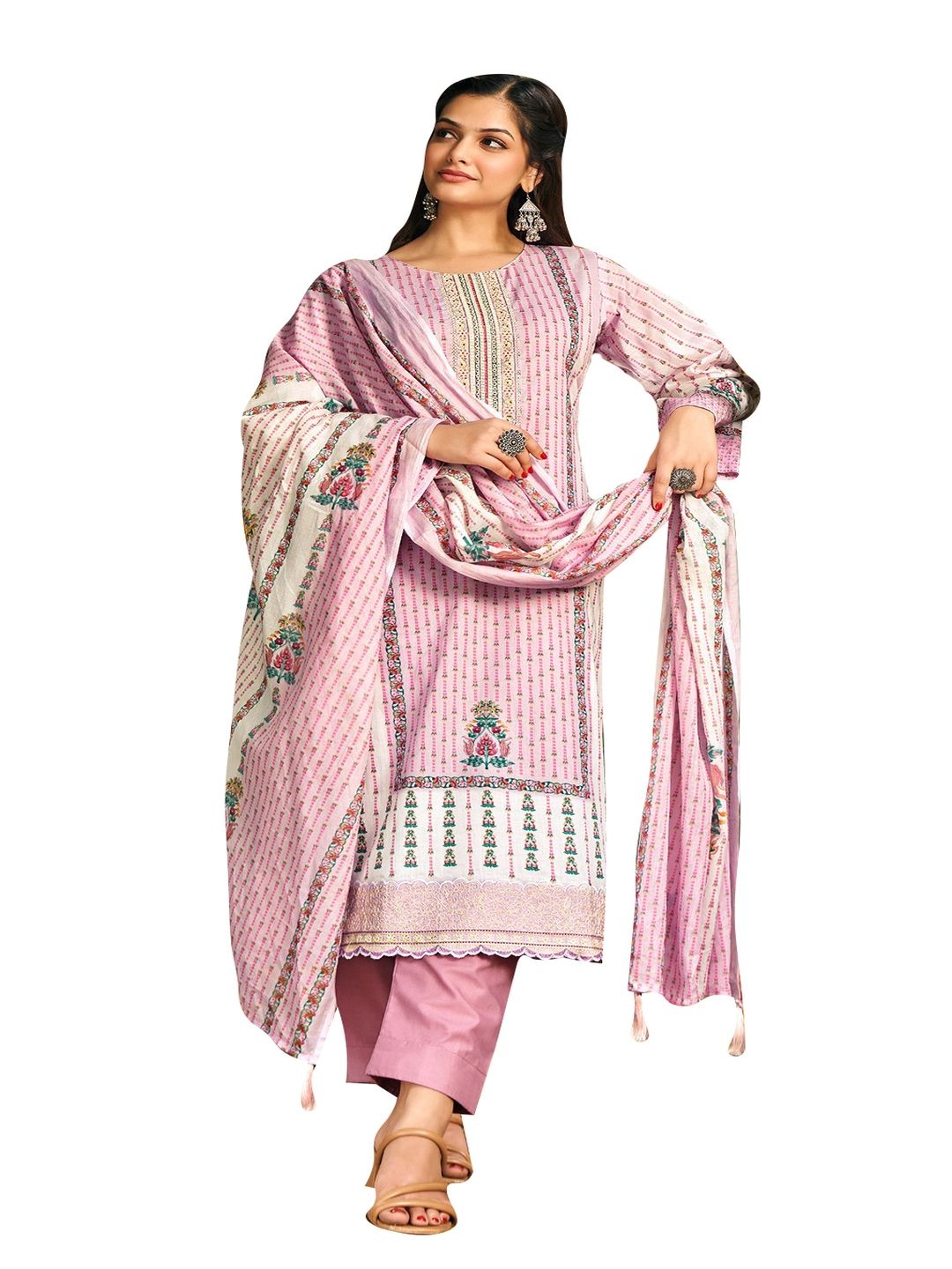 

DRAVINAM Trends Floral Embroidered Pure Cotton Unstitched Dress Material, Purple