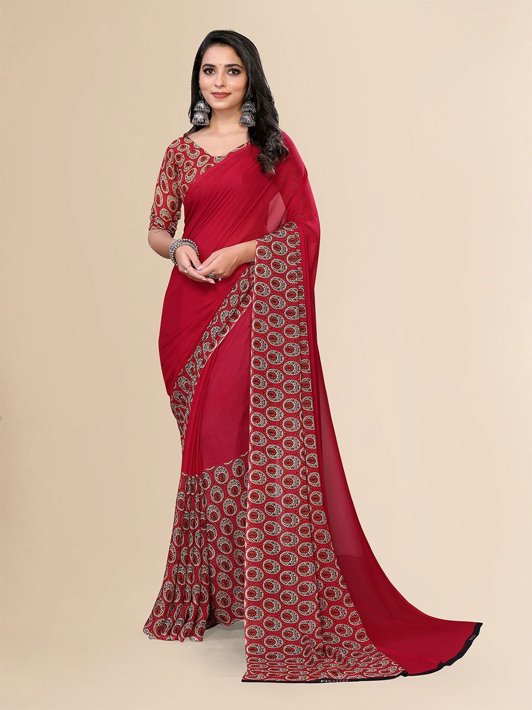 

Moda Rapido Printed Saree With Blouse Piece, Red