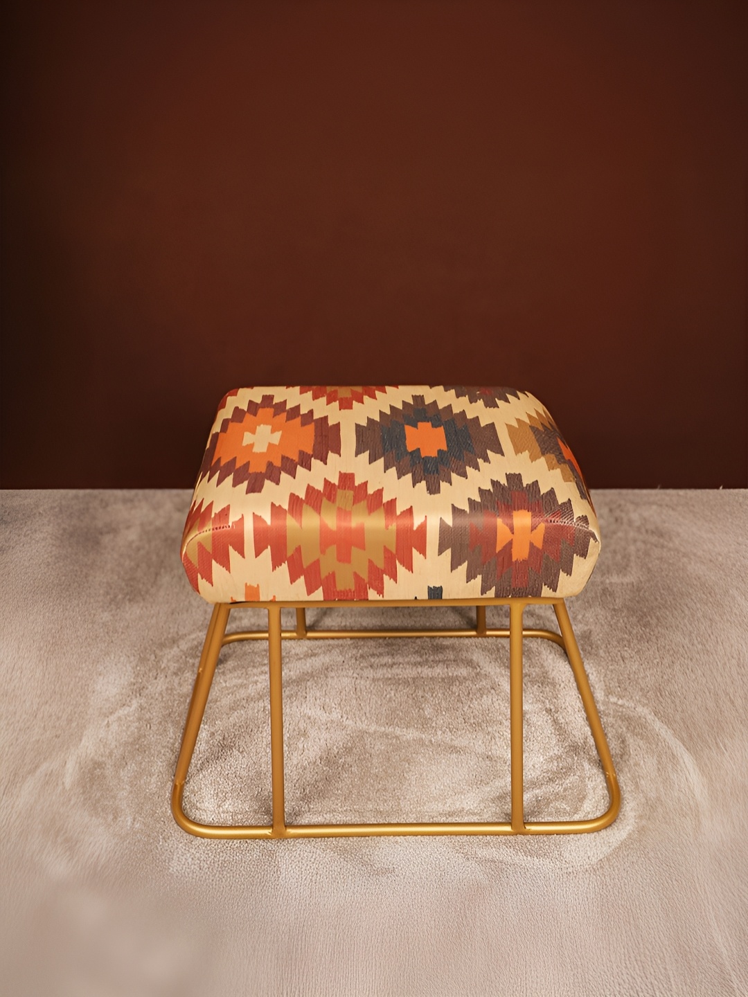 

Decoghar Beige & Orange Printed Square Stool